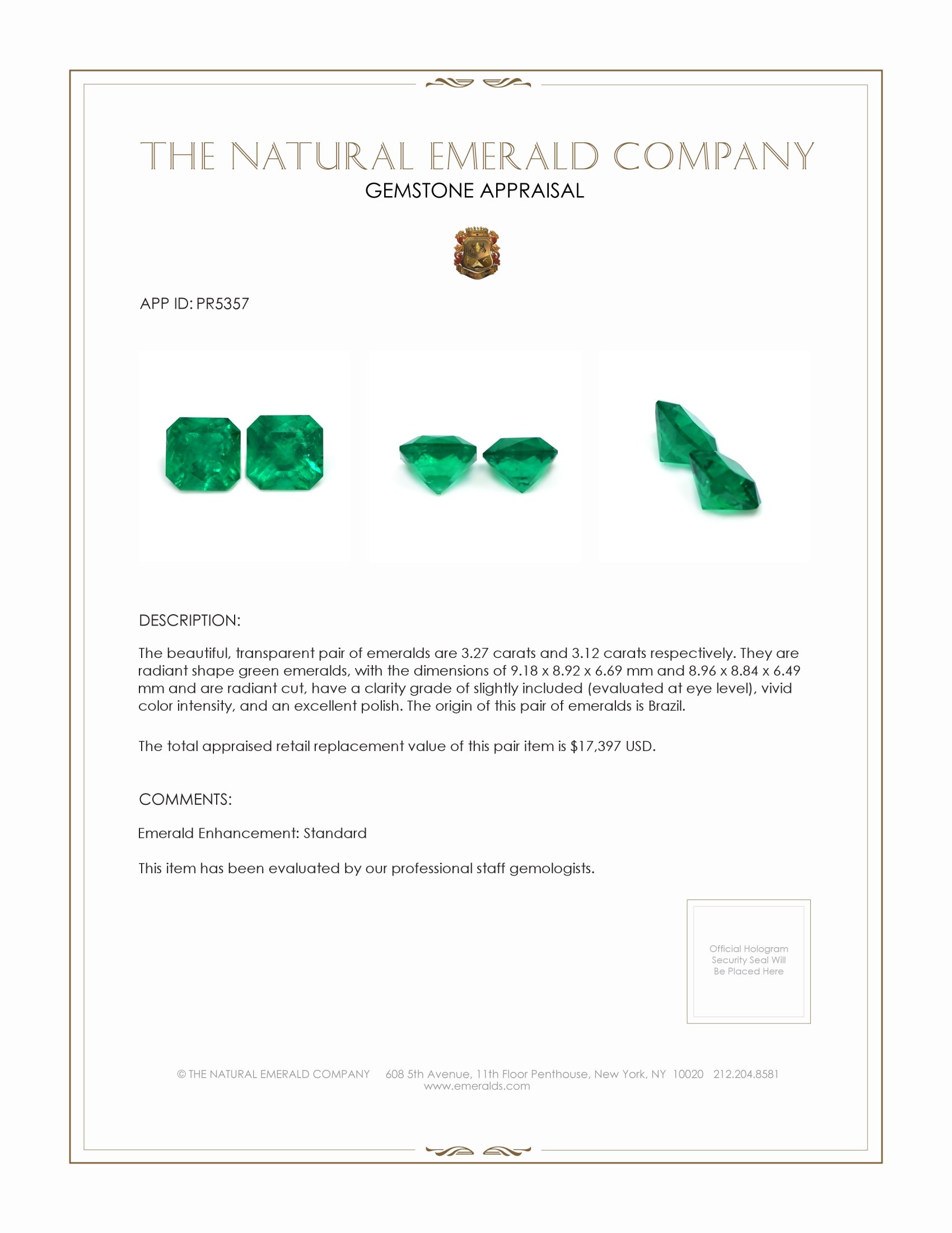 6.39 Ct.Tw. Emerald Pair from Brazil
