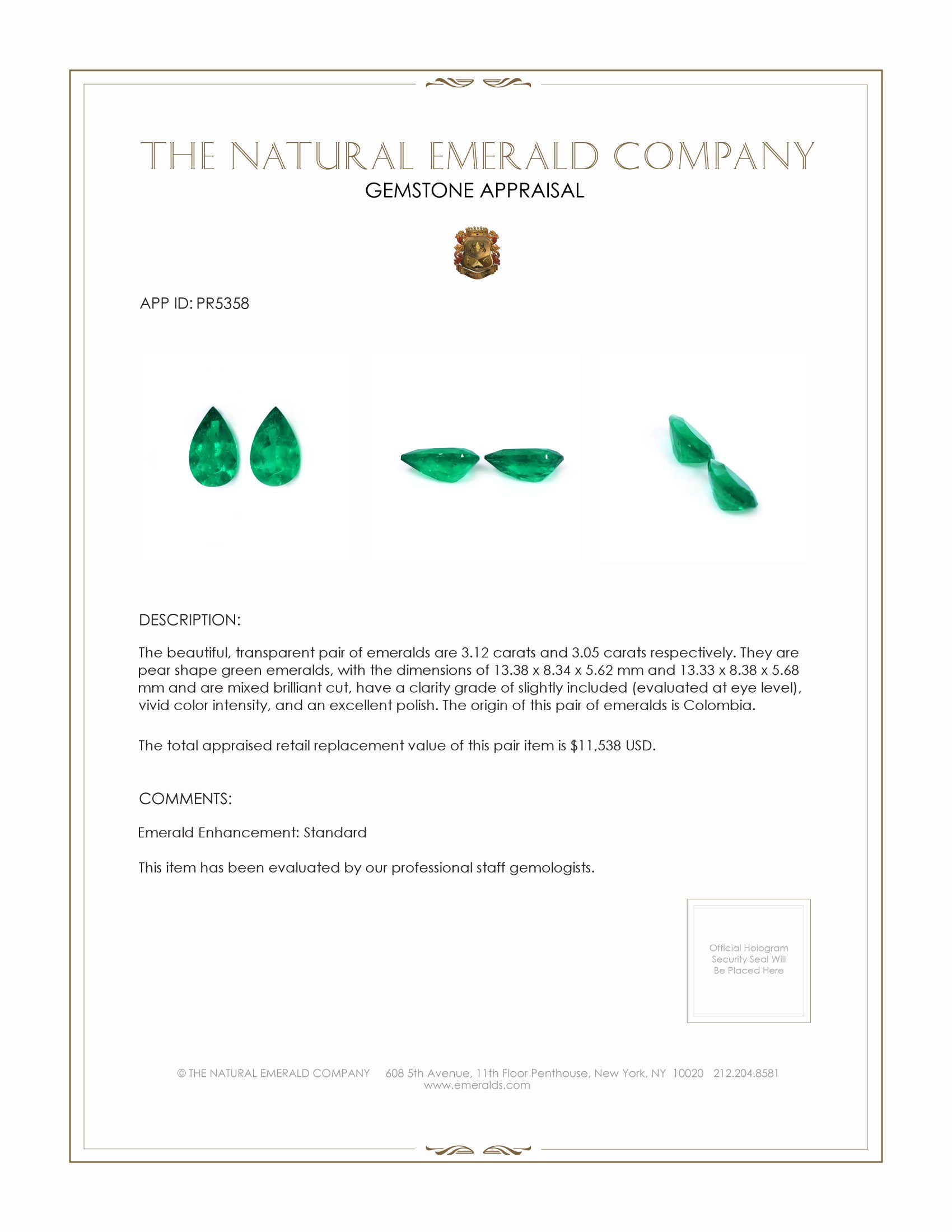 6.17 Ct.Tw. Emerald Pair from Colombia