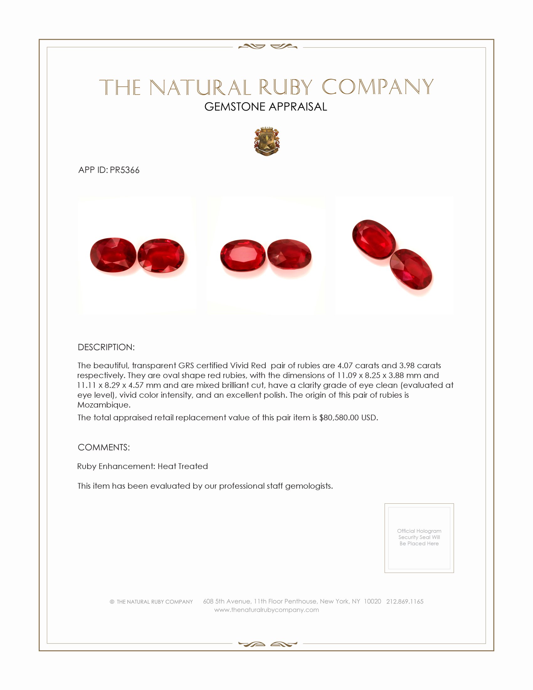 8.05 Ct.Tw. Ruby Pair from Mozambique