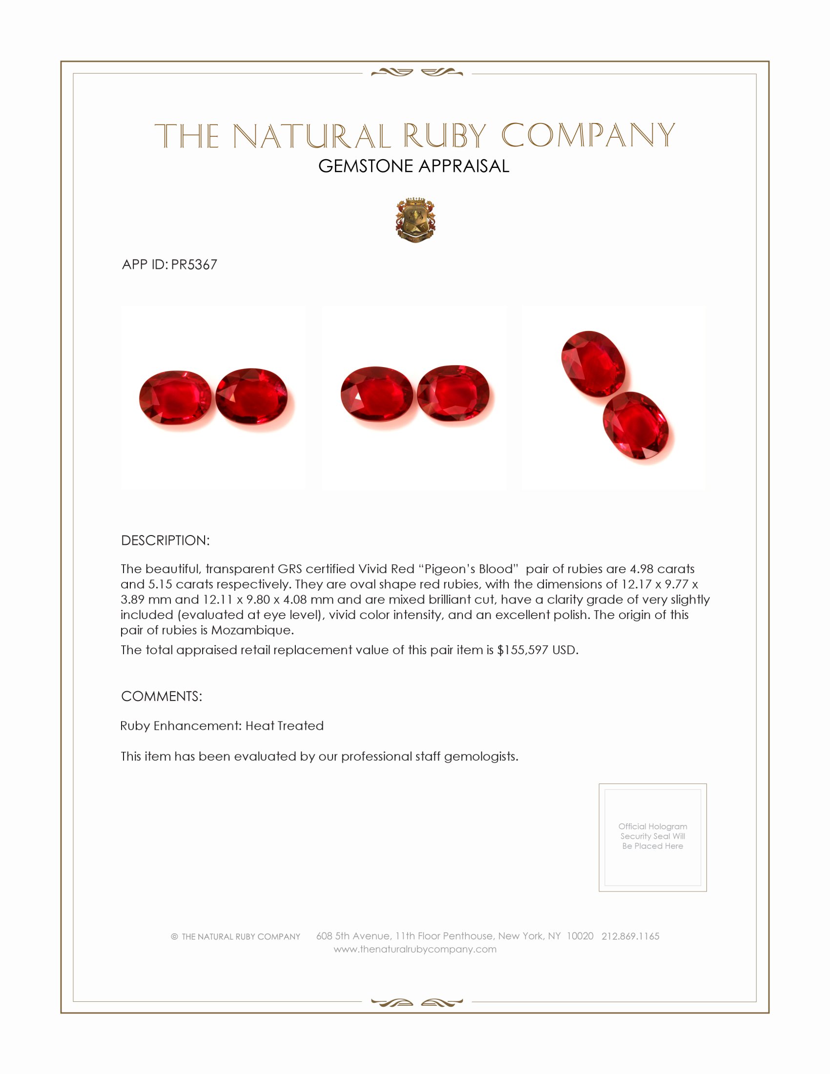 10.13 Ct.Tw. Ruby Pair from Mozambique