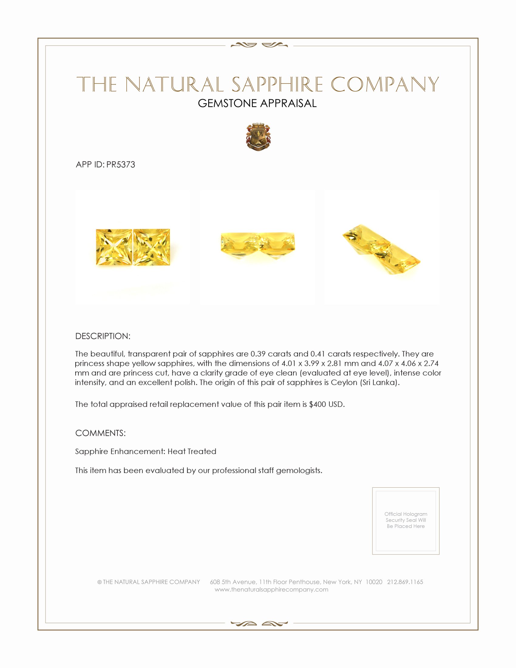 0.80 Ct.Tw. Yellow Sapphire Pair from Ceylon (Sri Lanka)