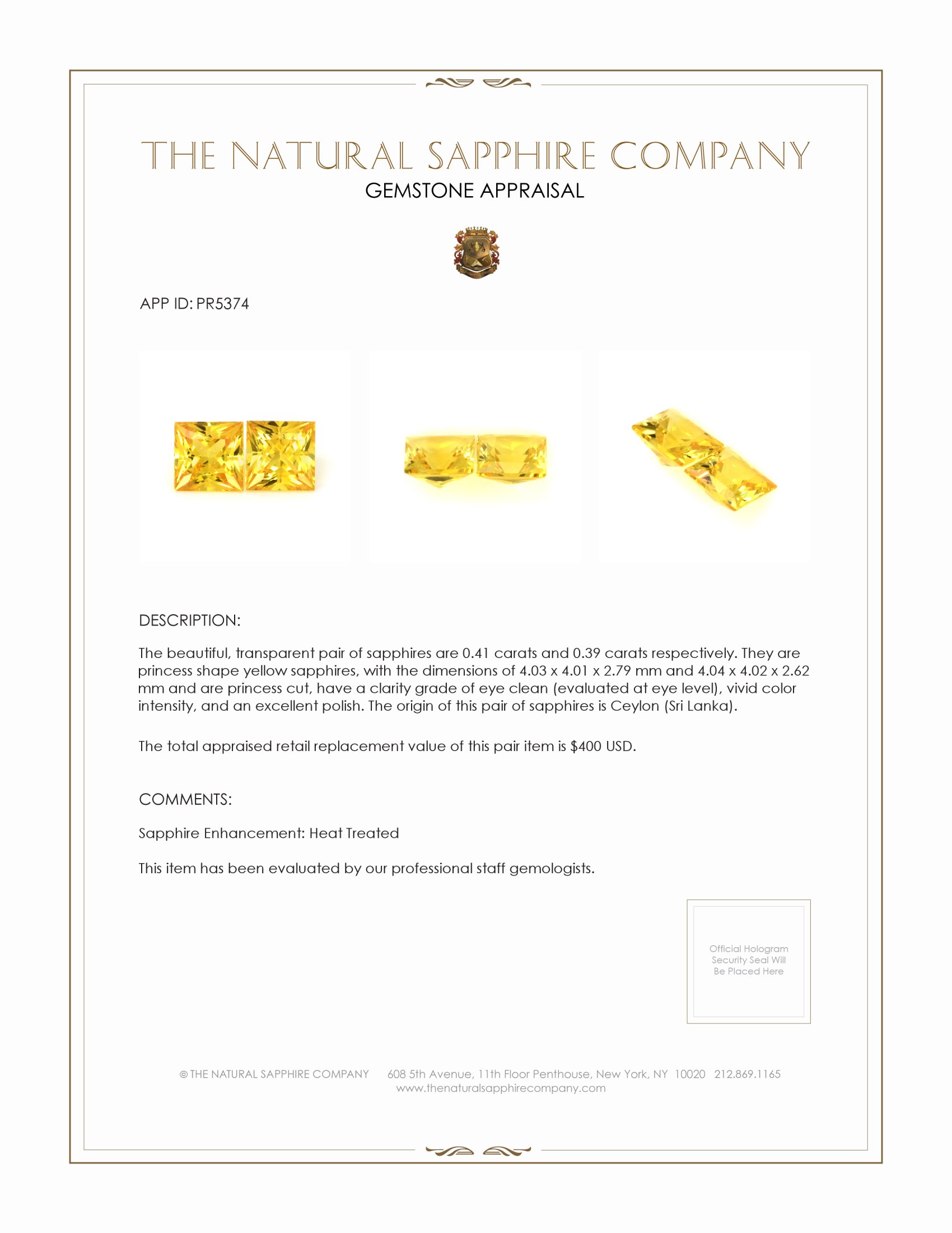 0.80 Ct.Tw. Yellow Sapphire Pair from Ceylon (Sri Lanka)