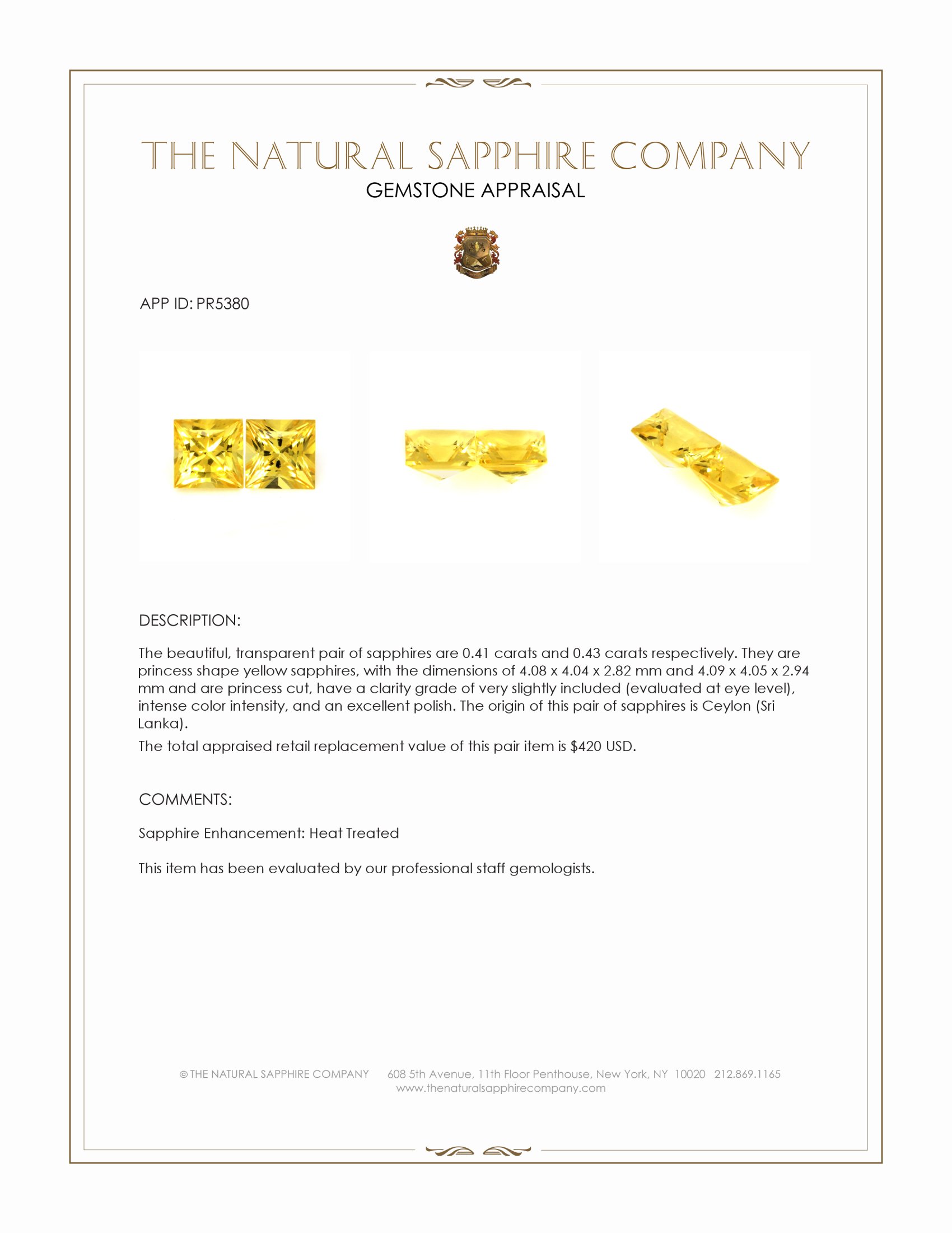 0.84 Ct.Tw. Yellow Sapphire Pair from Ceylon (Sri Lanka)