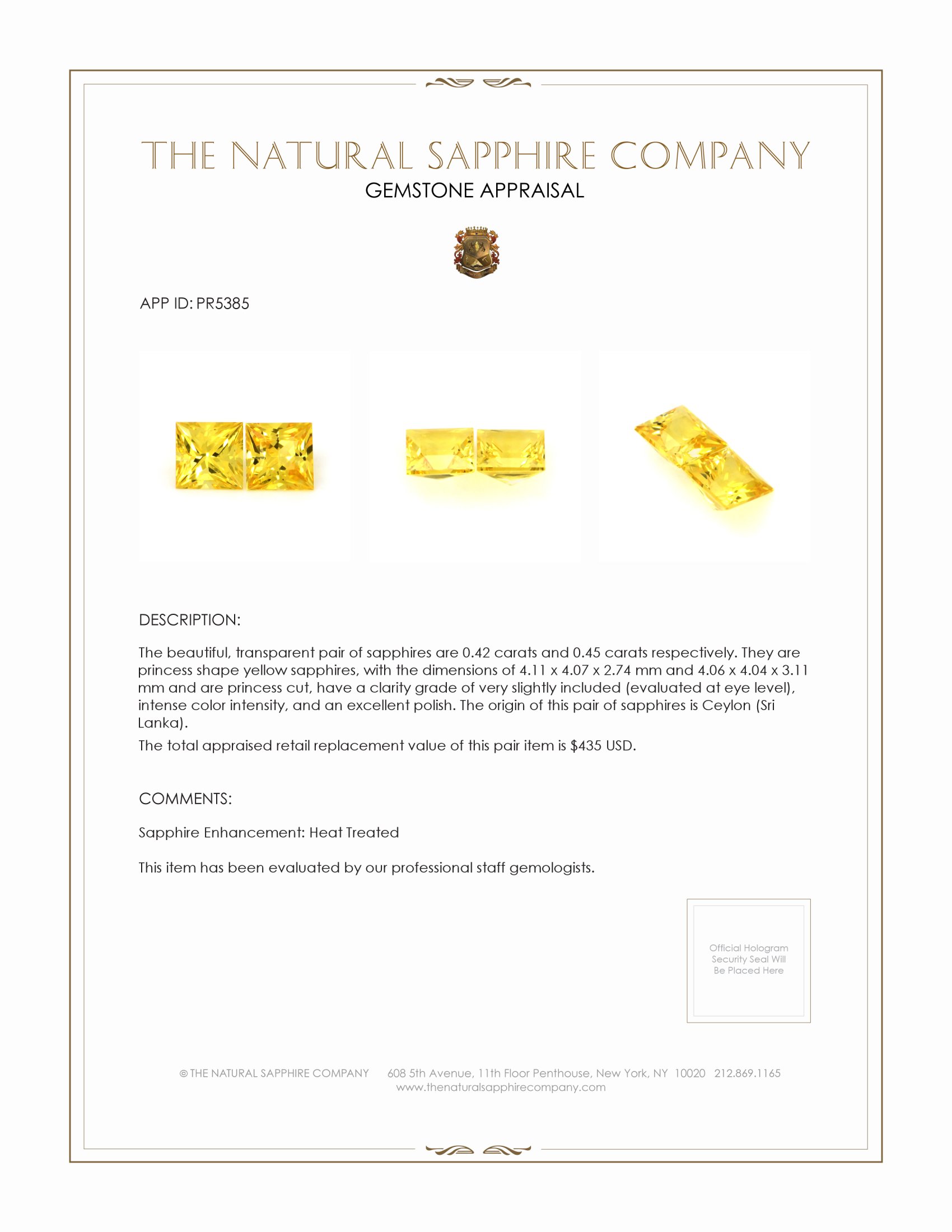 0.87 Ct.Tw. Yellow Sapphire Pair from Ceylon (Sri Lanka)