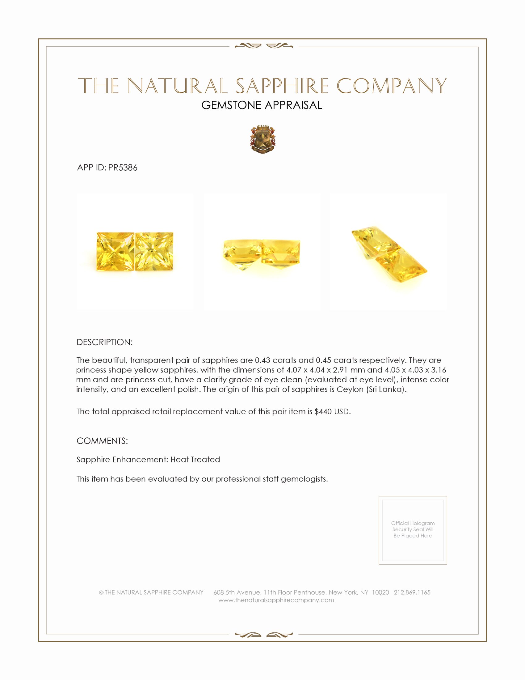 0.88 Ct.Tw. Yellow Sapphire Pair from Ceylon (Sri Lanka)