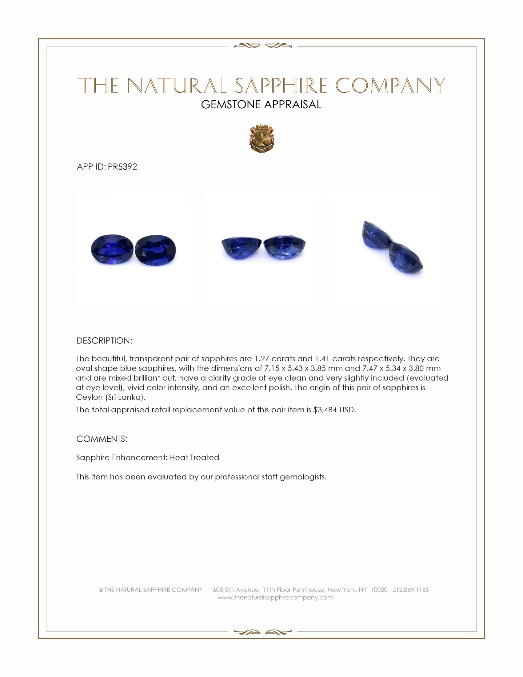 2.68 Ct.Tw. Blue Sapphire Pair from Ceylon (Sri Lanka)