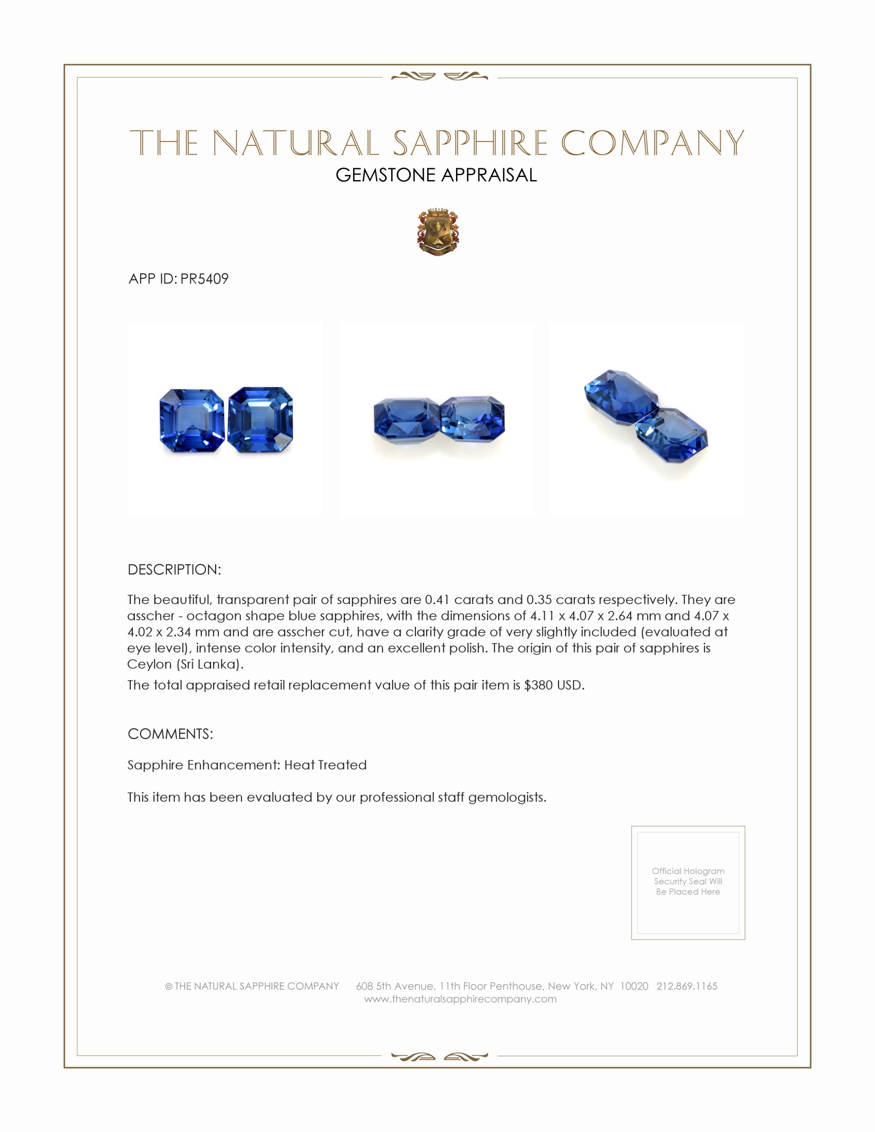 0.76 Ct.Tw. Blue Sapphire Pair from Ceylon (Sri Lanka)