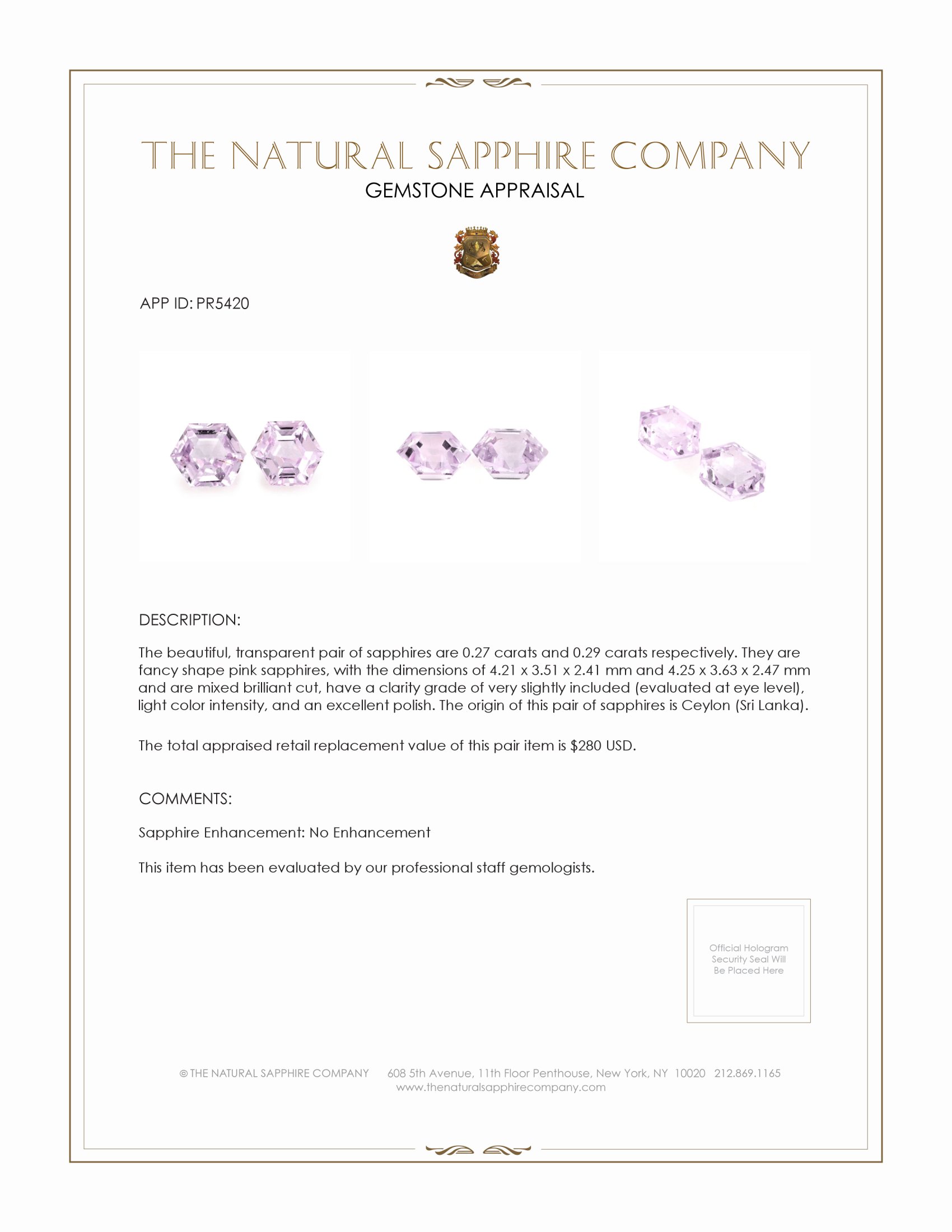 0.56 Ct.Tw. Pink Sapphire Pair from Ceylon (Sri Lanka)