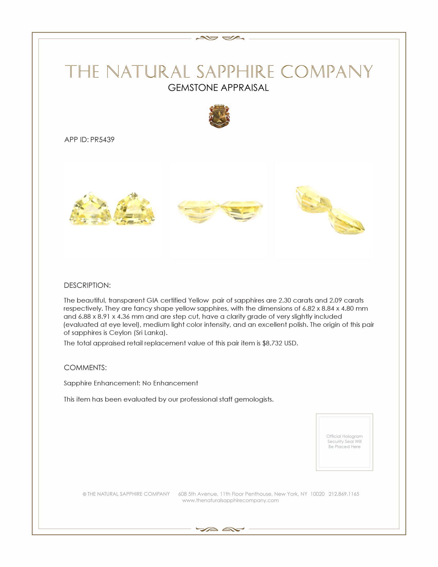 4.39 Ct.Tw. Yellow Sapphire Pair from Ceylon (Sri Lanka)