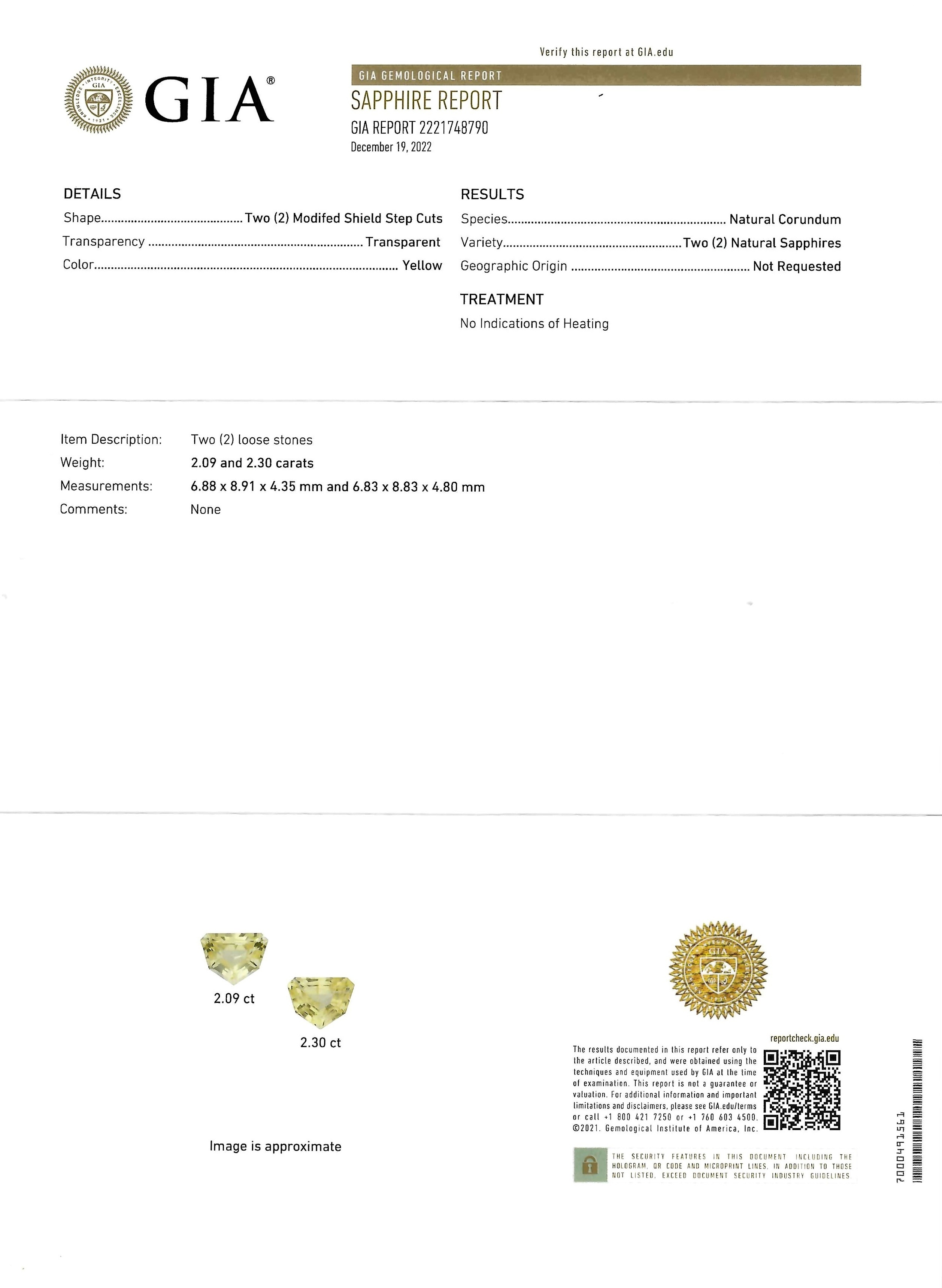 4.39 Ct.Tw. Yellow Sapphire Pair from Ceylon (Sri Lanka)