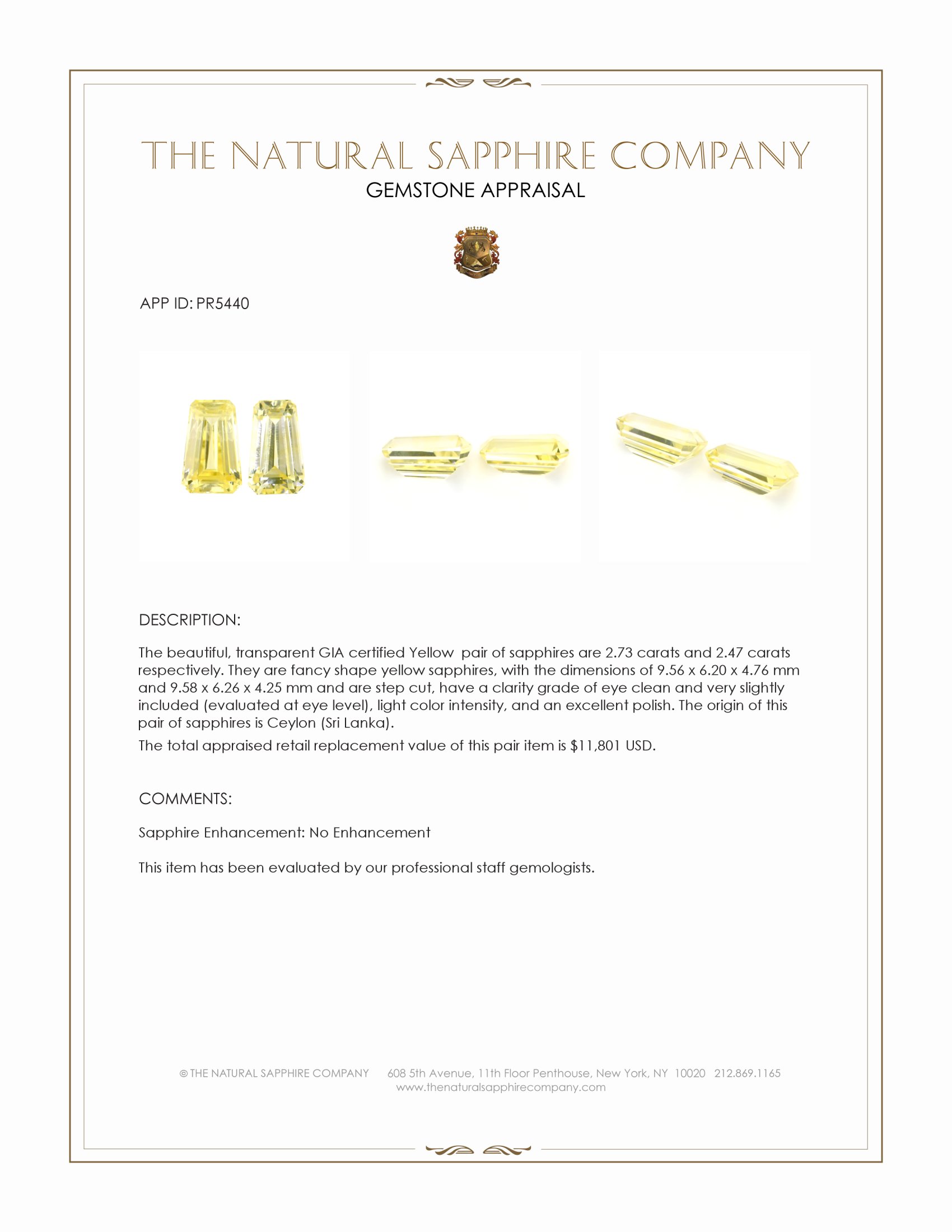 5.20 Ct.Tw. Yellow Sapphire Pair from Ceylon (Sri Lanka)