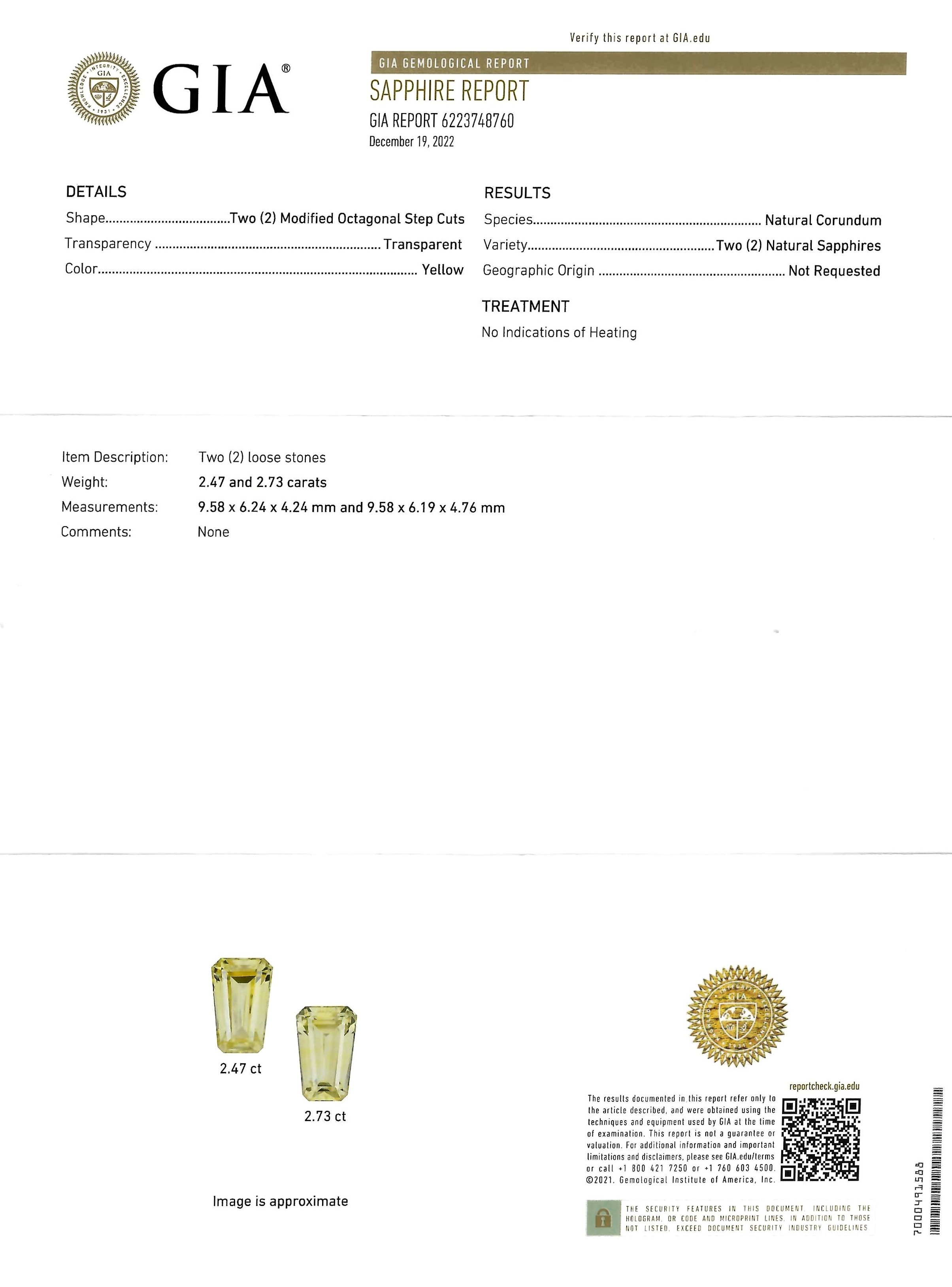 5.20 Ct.Tw. Yellow Sapphire Pair from Ceylon (Sri Lanka)