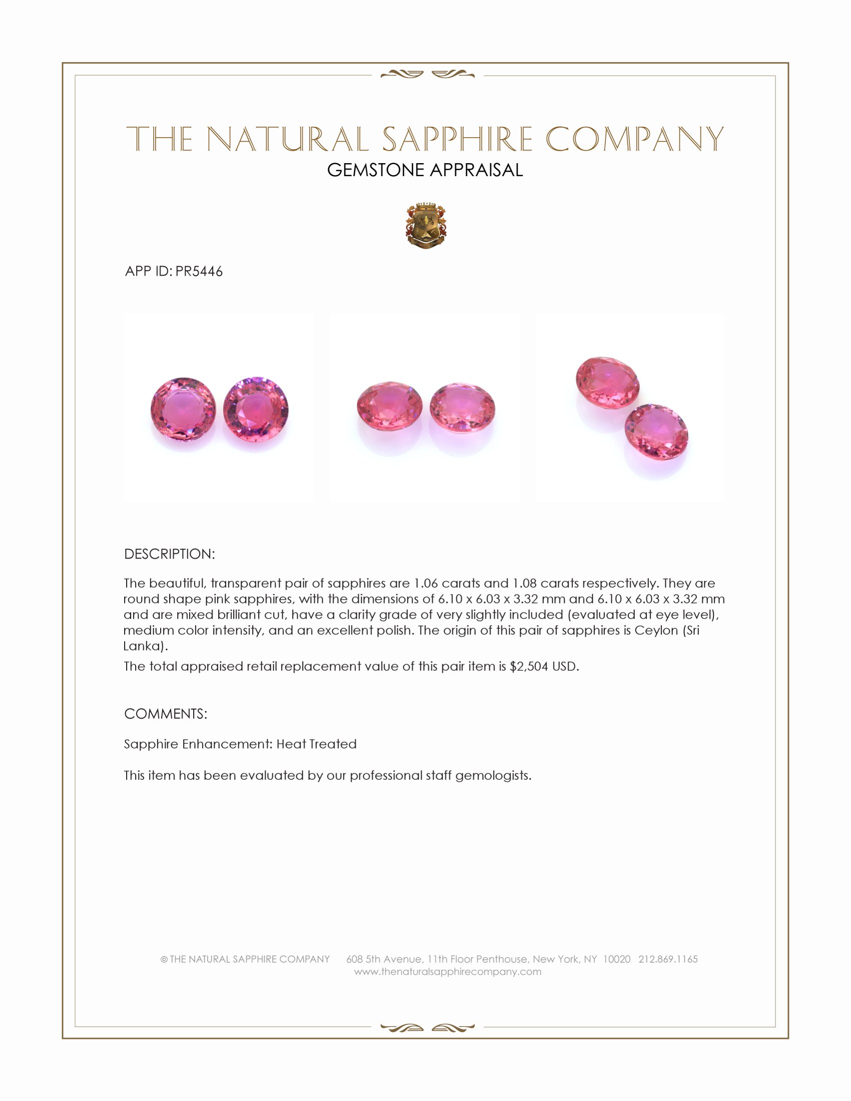 2.14 Ct.Tw. Pink Sapphire Pair from Ceylon (Sri Lanka)