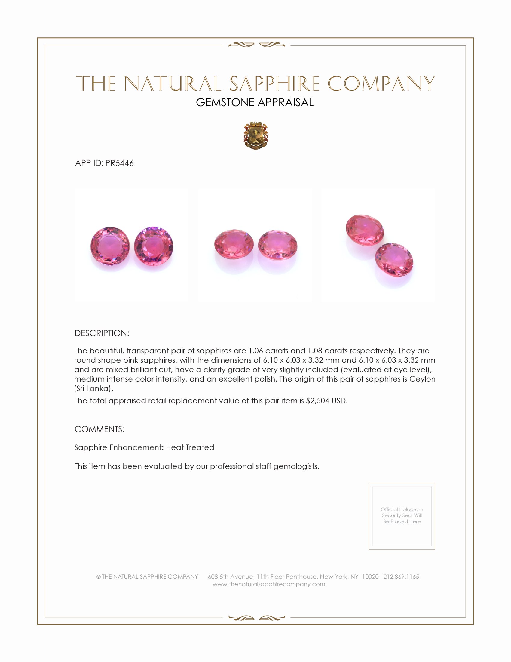 2.14 Ct.Tw. Pink Sapphire Pair from Ceylon (Sri Lanka)