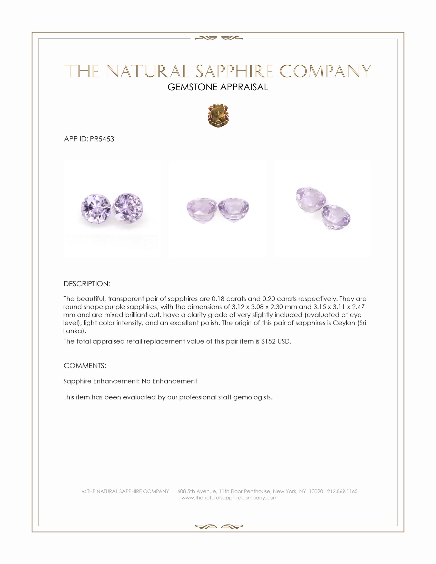 0.38 Ct.Tw. Purple Sapphire Pair from Ceylon (Sri Lanka)