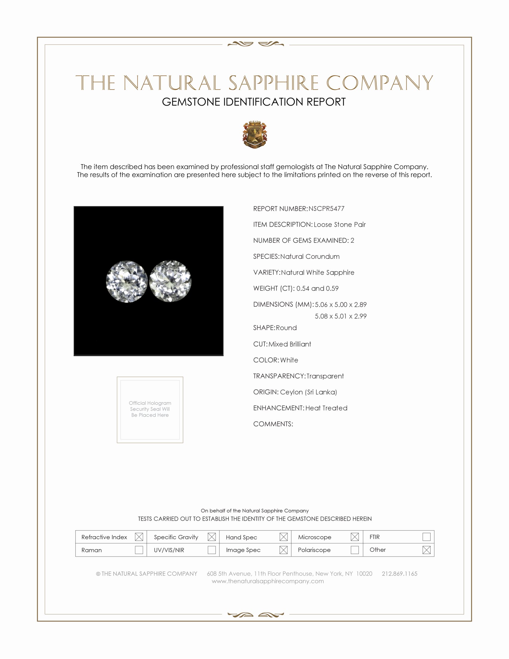 1.13 Ct.Tw. White Sapphire Pair from Ceylon (Sri Lanka)