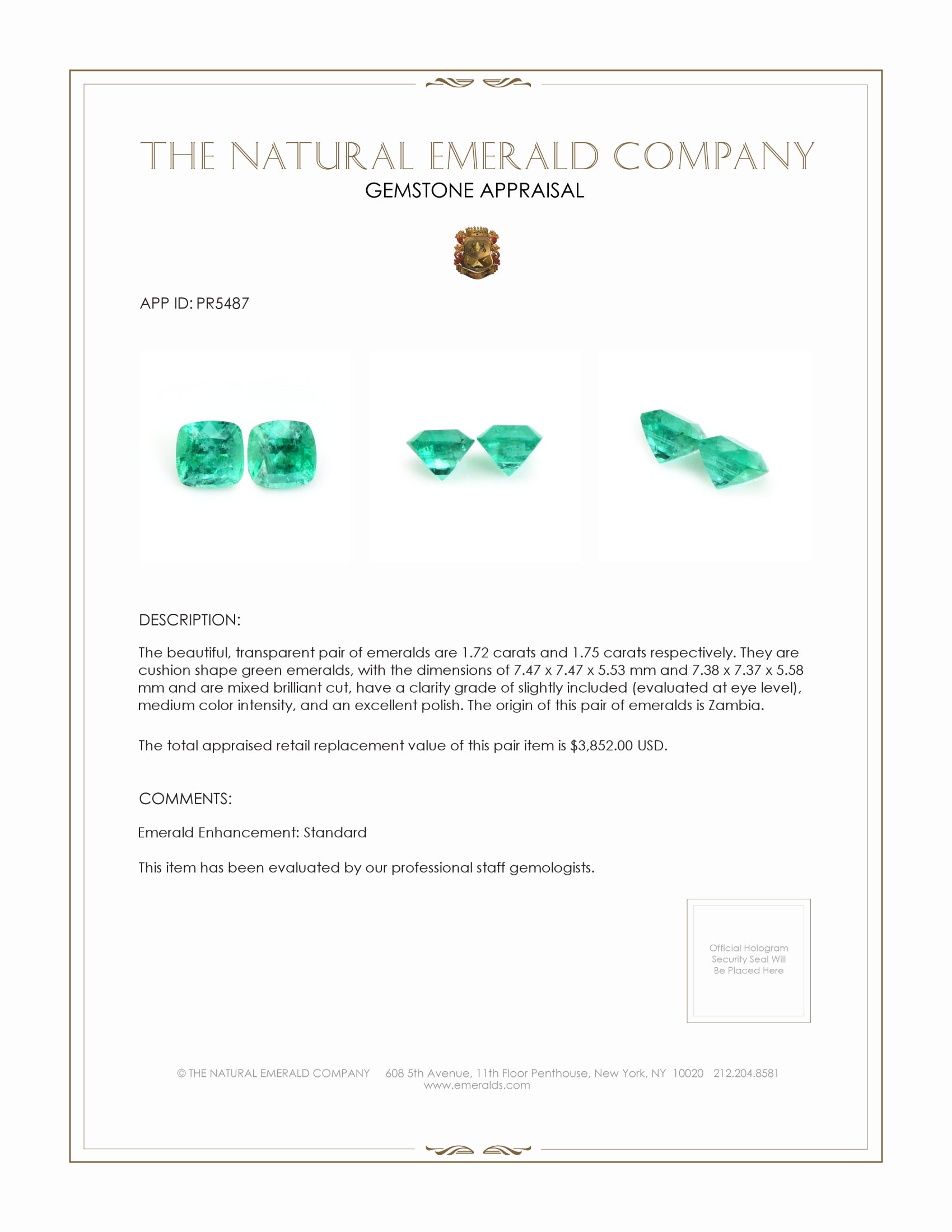 3.47 Ct.Tw. Emerald Pair from Zambia