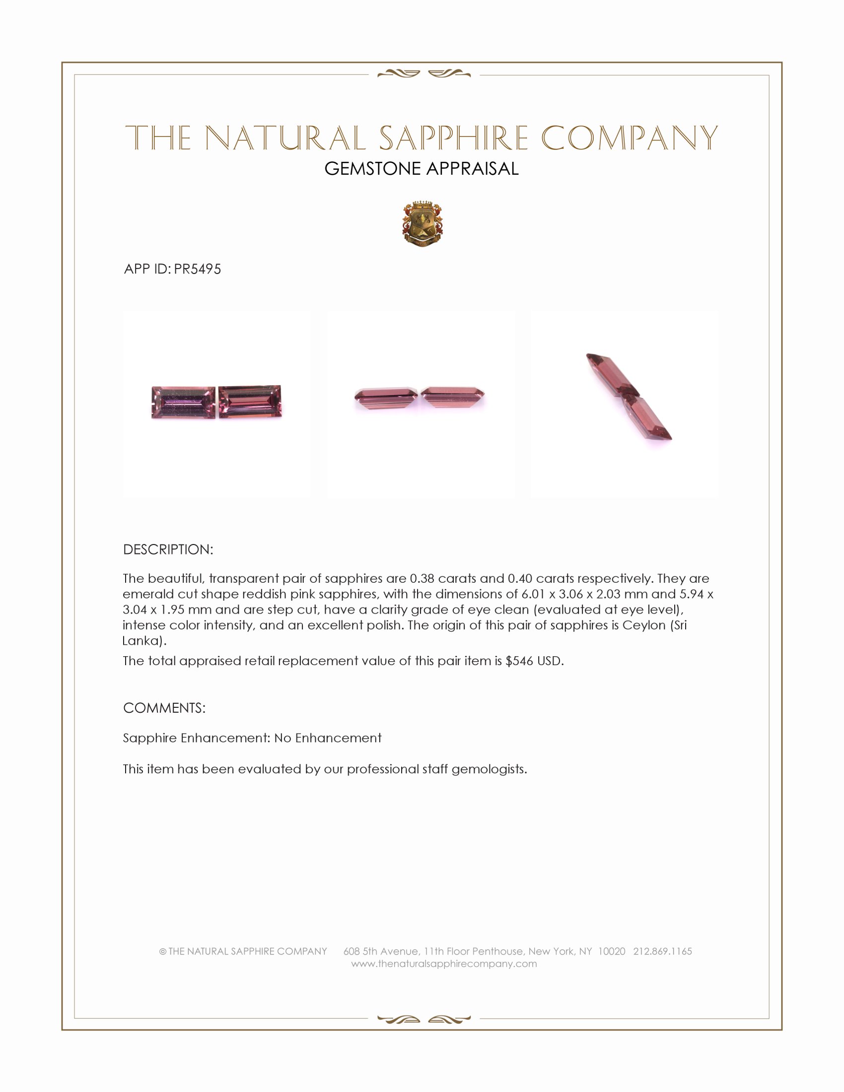 0.78 Ct.Tw. Reddish Pink Sapphire Pair from Ceylon (Sri Lanka)