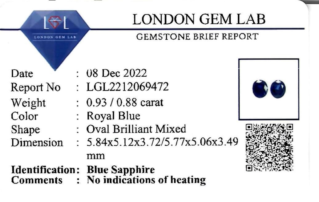 1.81 Ct.Tw. Blue Sapphire Pair from Ceylon (Sri Lanka)
