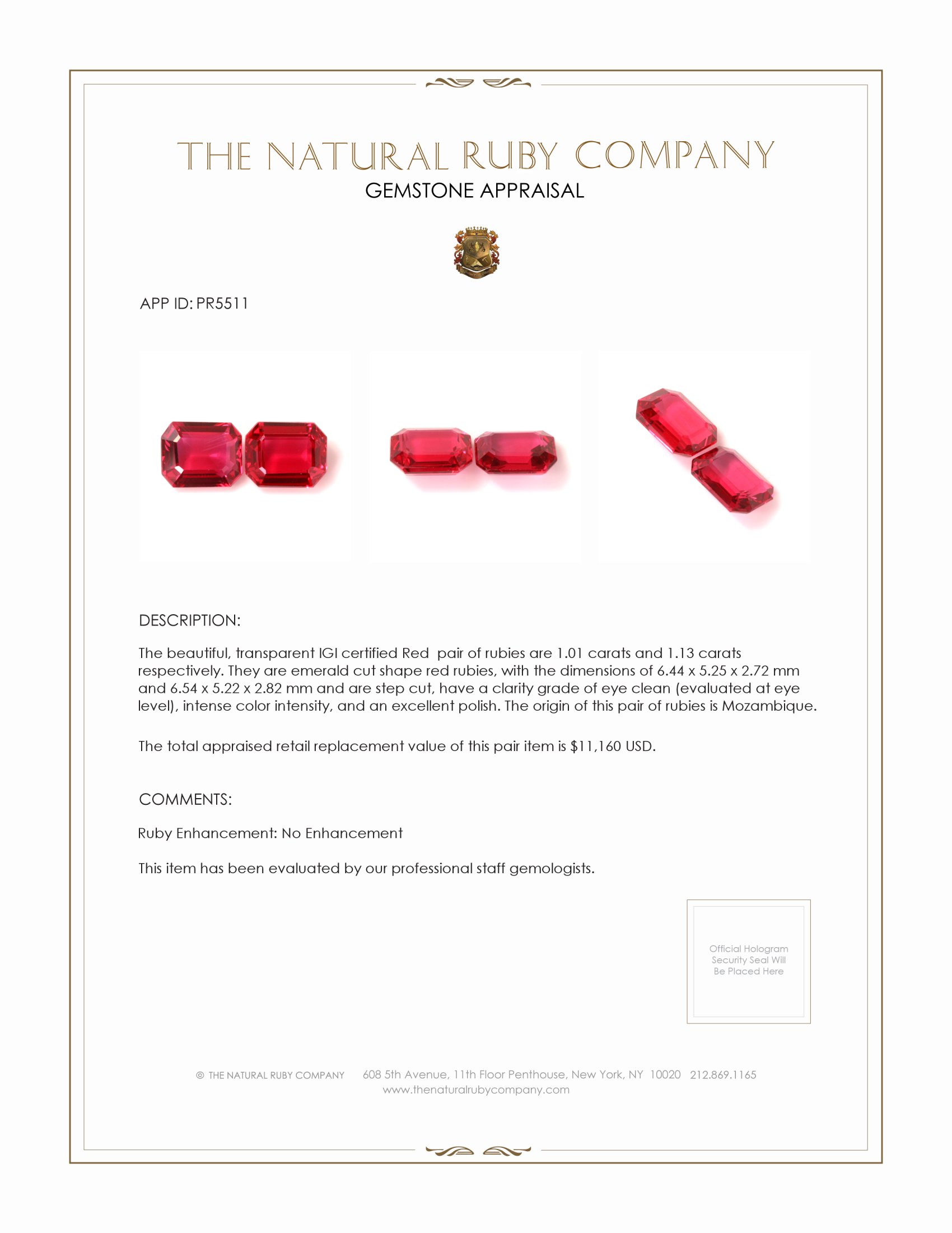 2.14 Ct.Tw. Ruby Pair from Mozambique