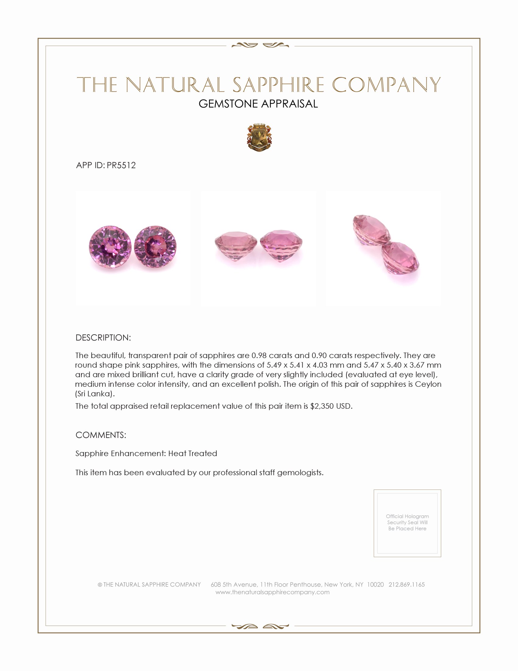 1.88 Ct.Tw. Pink Sapphire Pair from Ceylon (Sri Lanka)