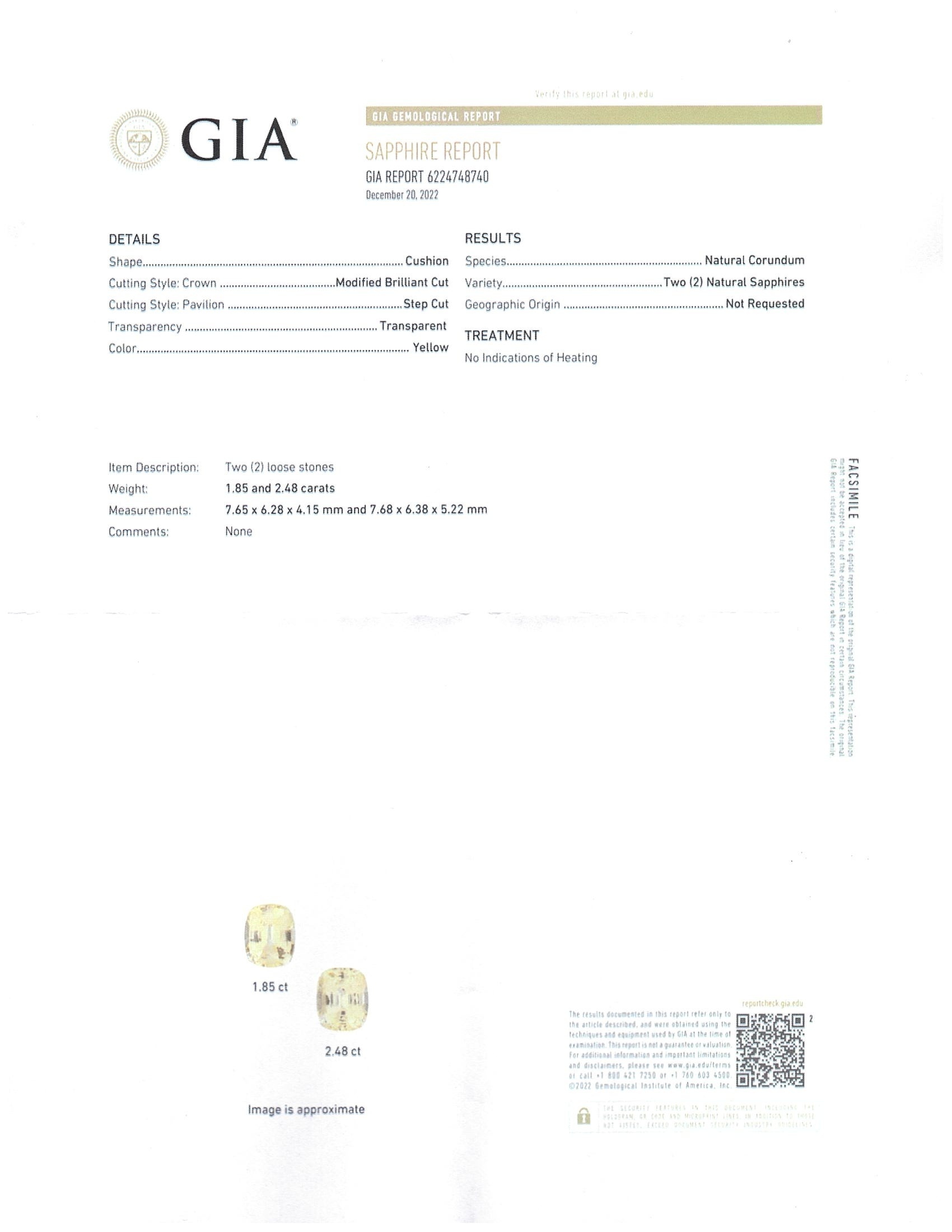 4.33 Ct.Tw. Yellow Sapphire Pair from Ceylon (Sri Lanka)