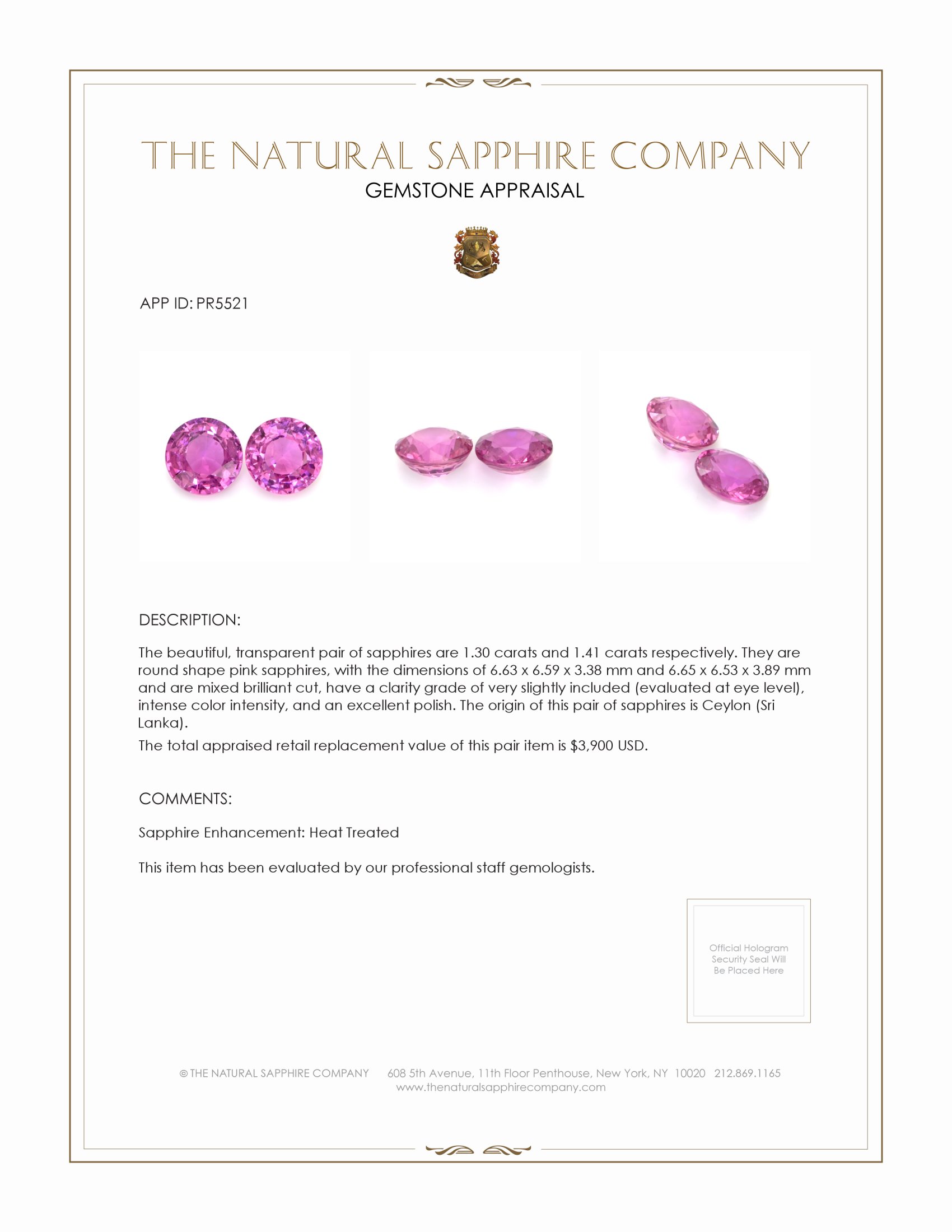 2.71 Ct.Tw. Pink Sapphire Pair from Ceylon (Sri Lanka)