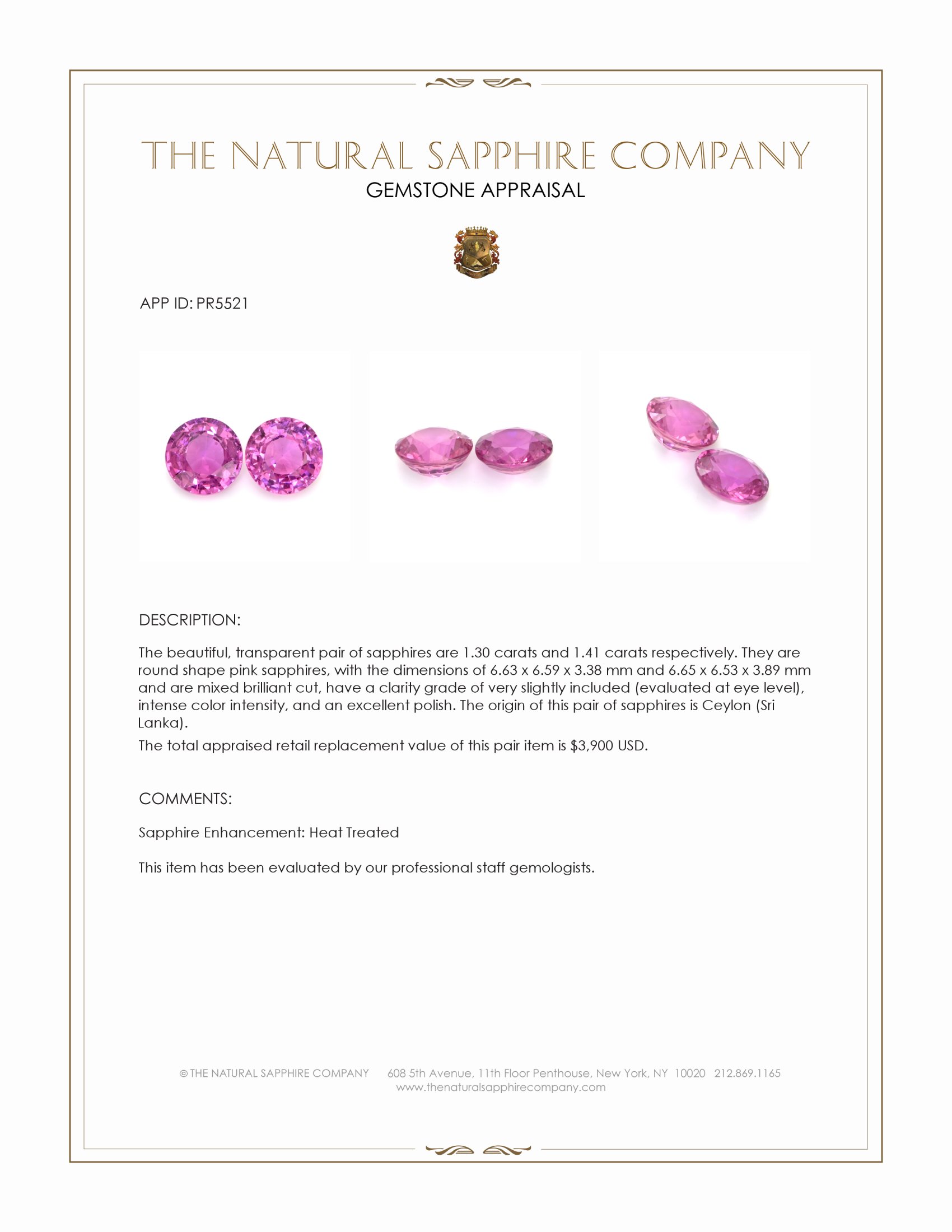 2.71 Ct.Tw. Pink Sapphire Pair from Ceylon (Sri Lanka)