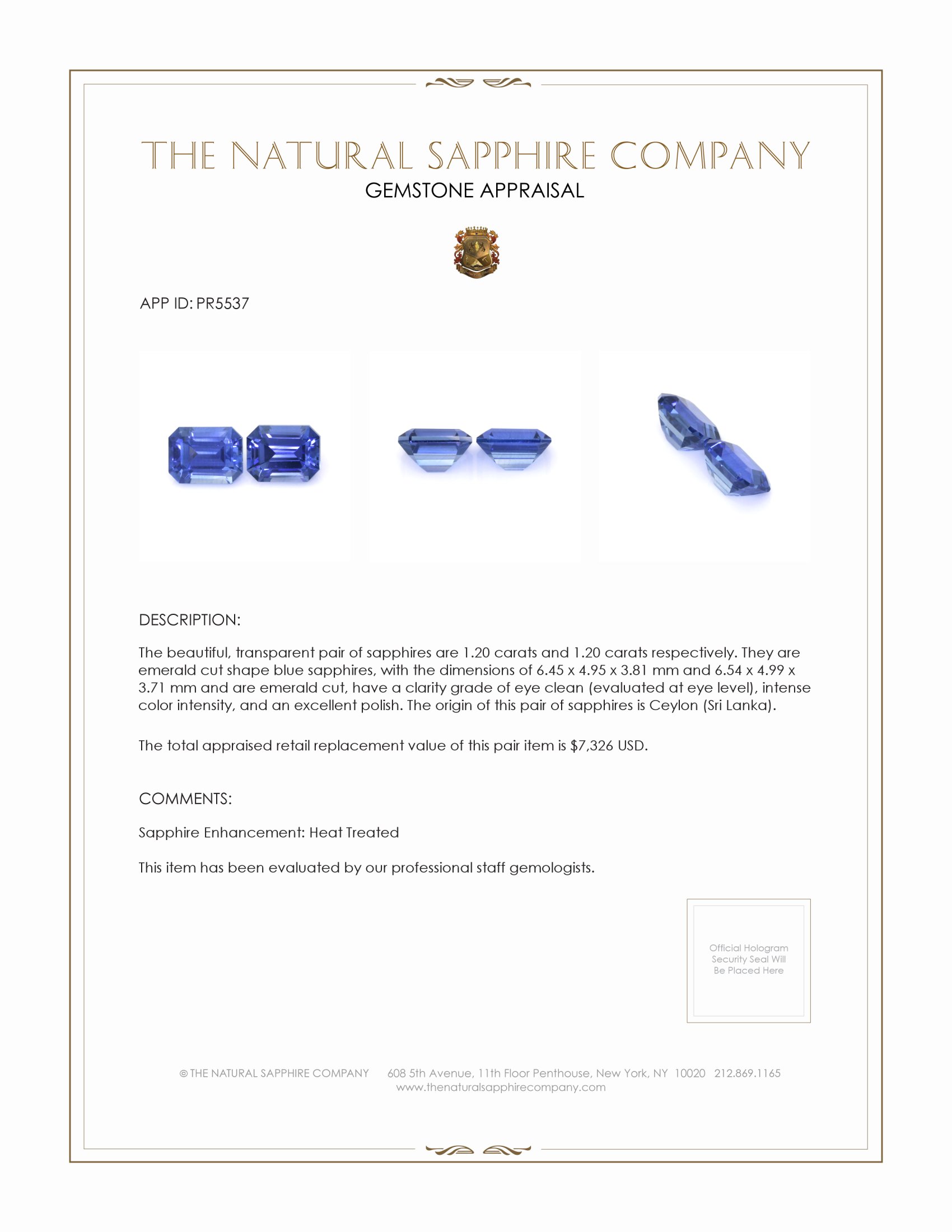 2.40 Ct.Tw. Blue Sapphire Pair from Ceylon (Sri Lanka)