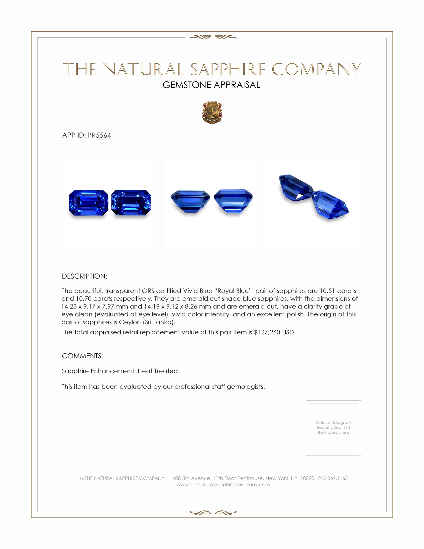 21.21 Ct.Tw. Blue Sapphire Pair from Ceylon (Sri Lanka)