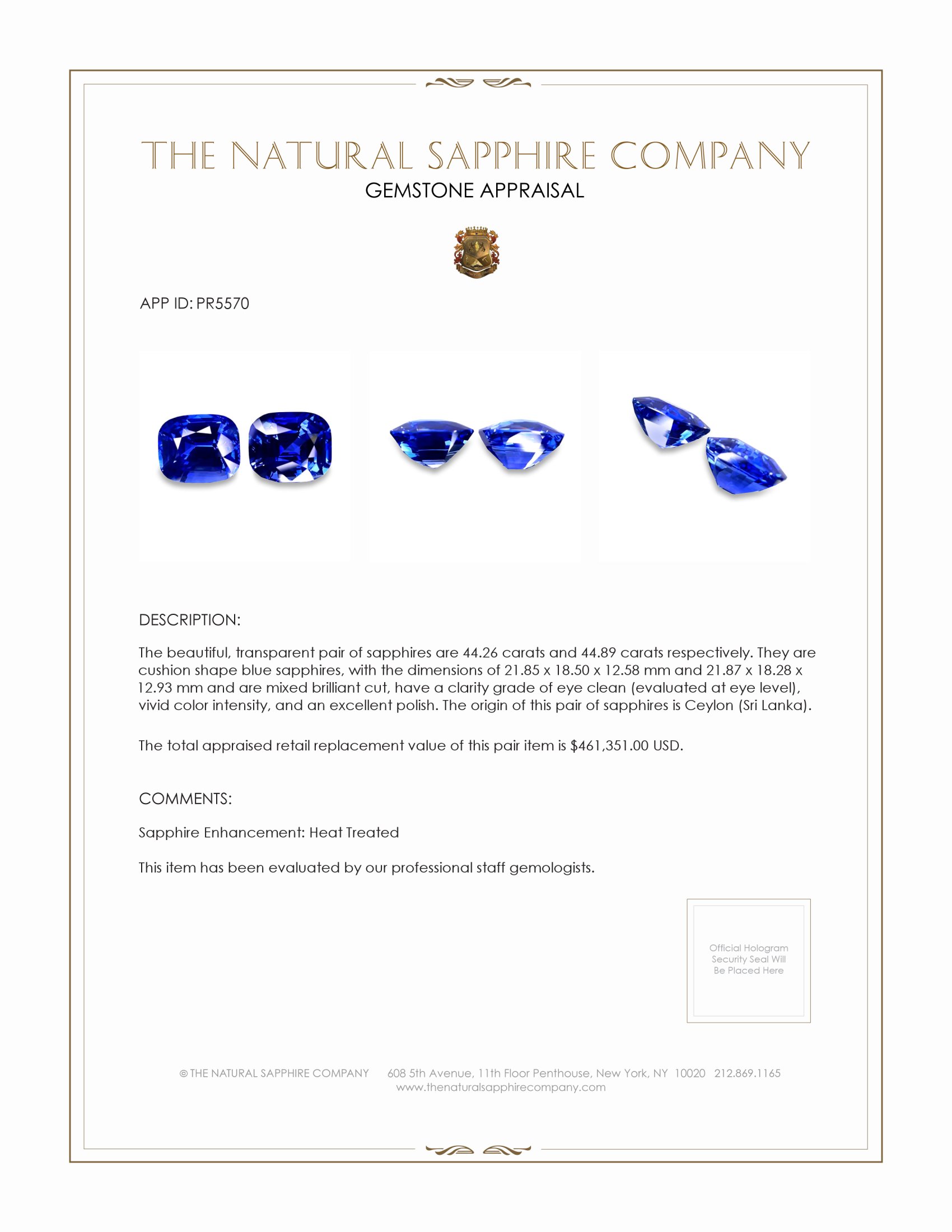 89.15 Ct.Tw. Blue Sapphire Pair from Ceylon (Sri Lanka)