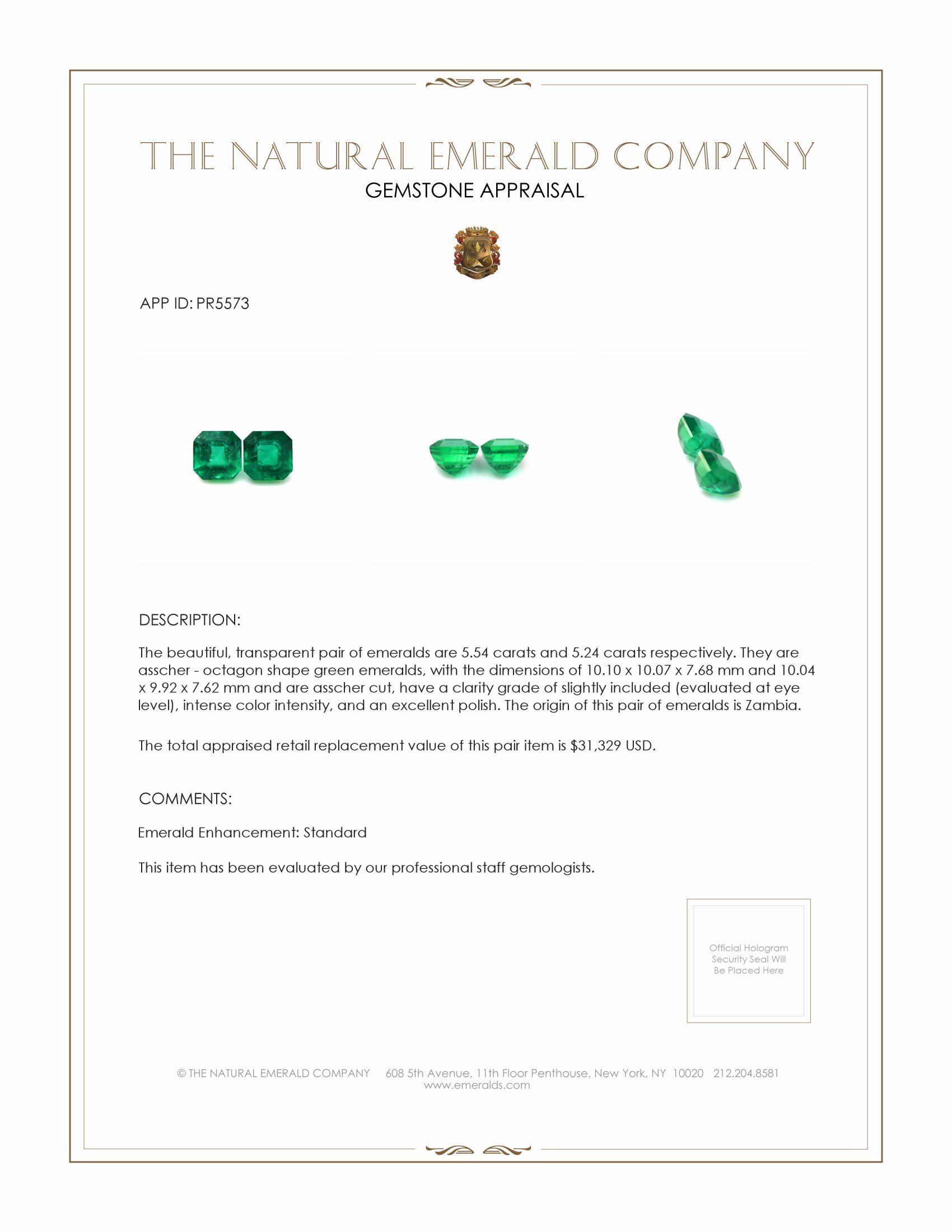 10.78 Ct.Tw. Emerald Pair from Zambia