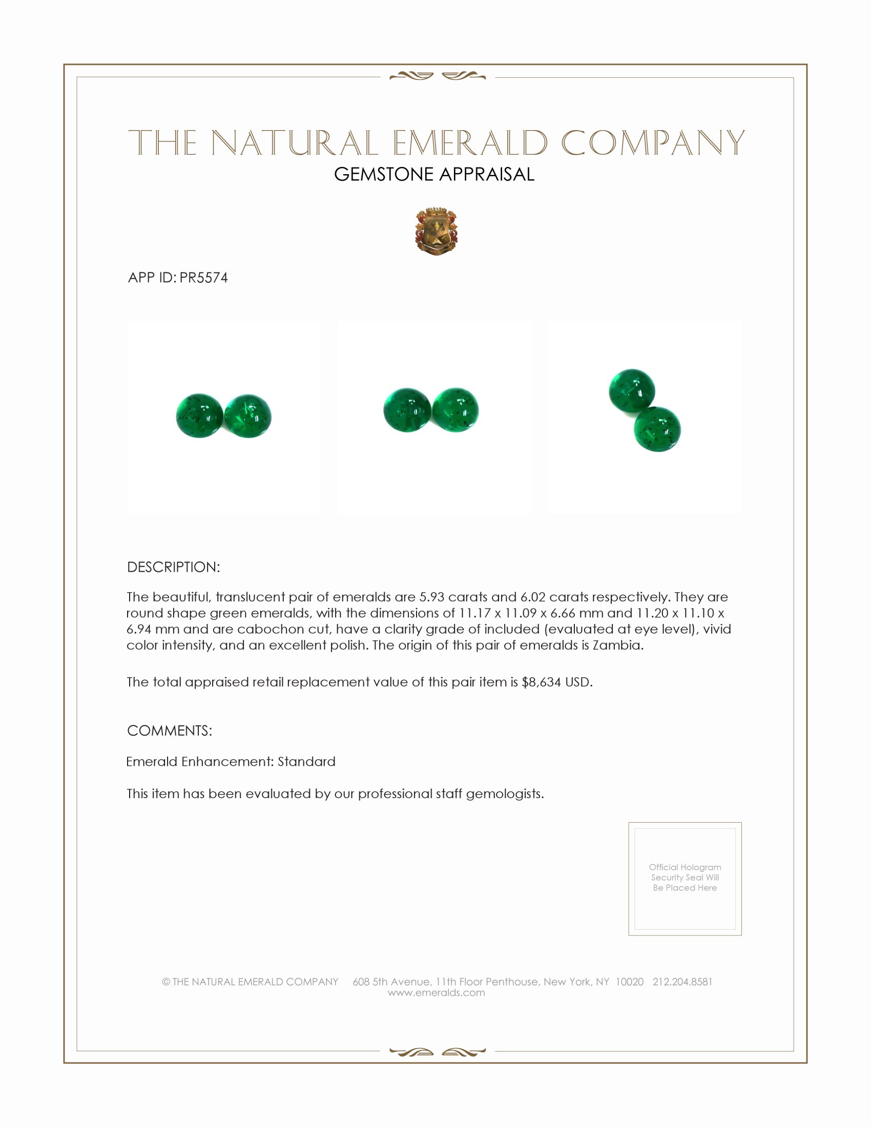 11.95 Ct.Tw. Cabochon Emerald Pair from Zambia