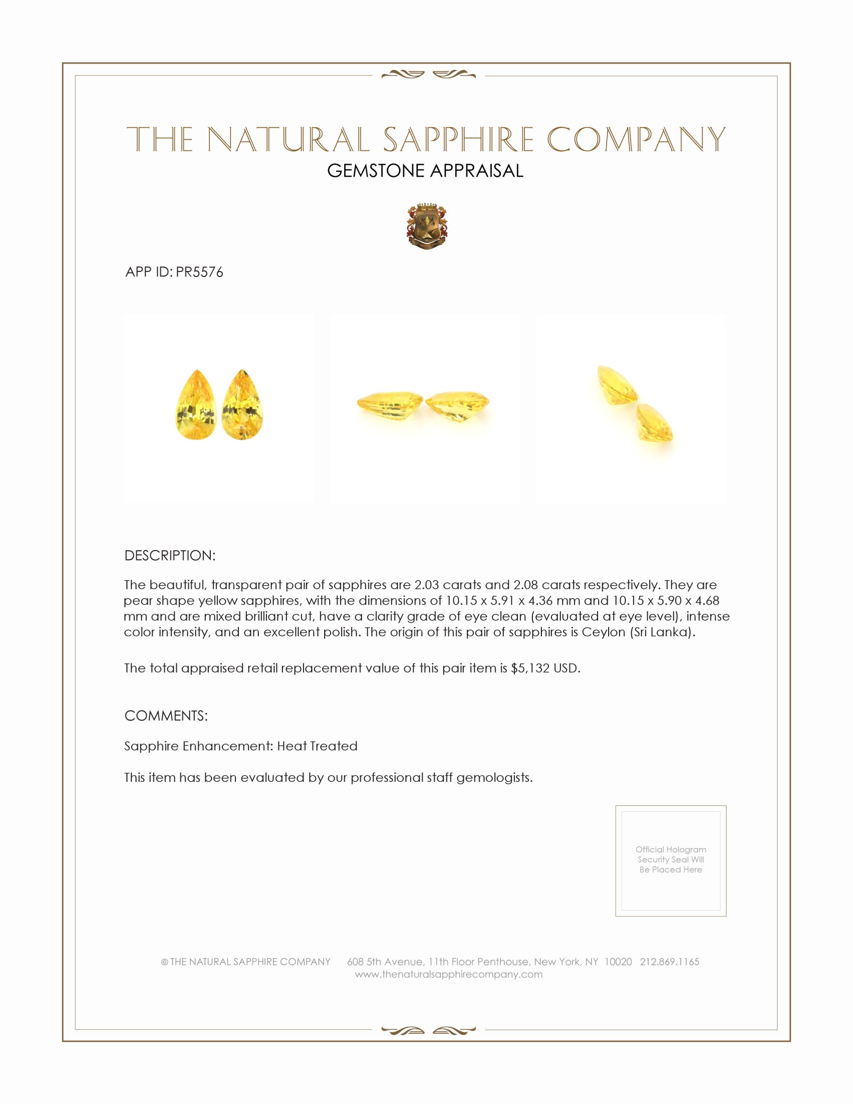 4.11 Ct.Tw. Yellow Sapphire Pair from Ceylon (Sri Lanka)