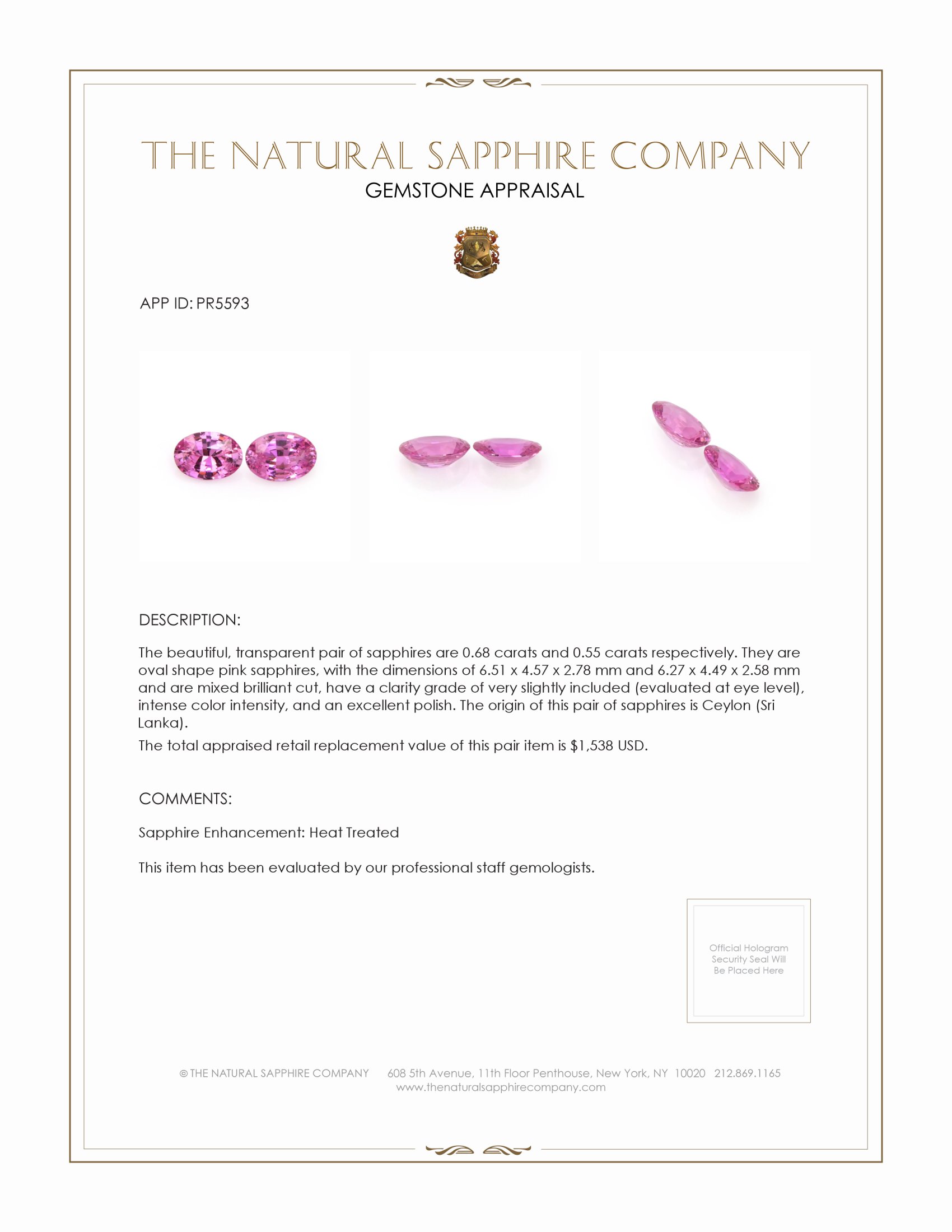 1.23 Ct.Tw. Pink Sapphire Pair from Ceylon (Sri Lanka)