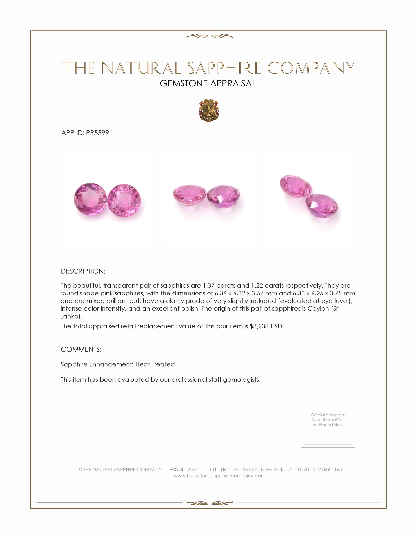 2.59 Ct.Tw. Pink Sapphire Pair from Ceylon (Sri Lanka)