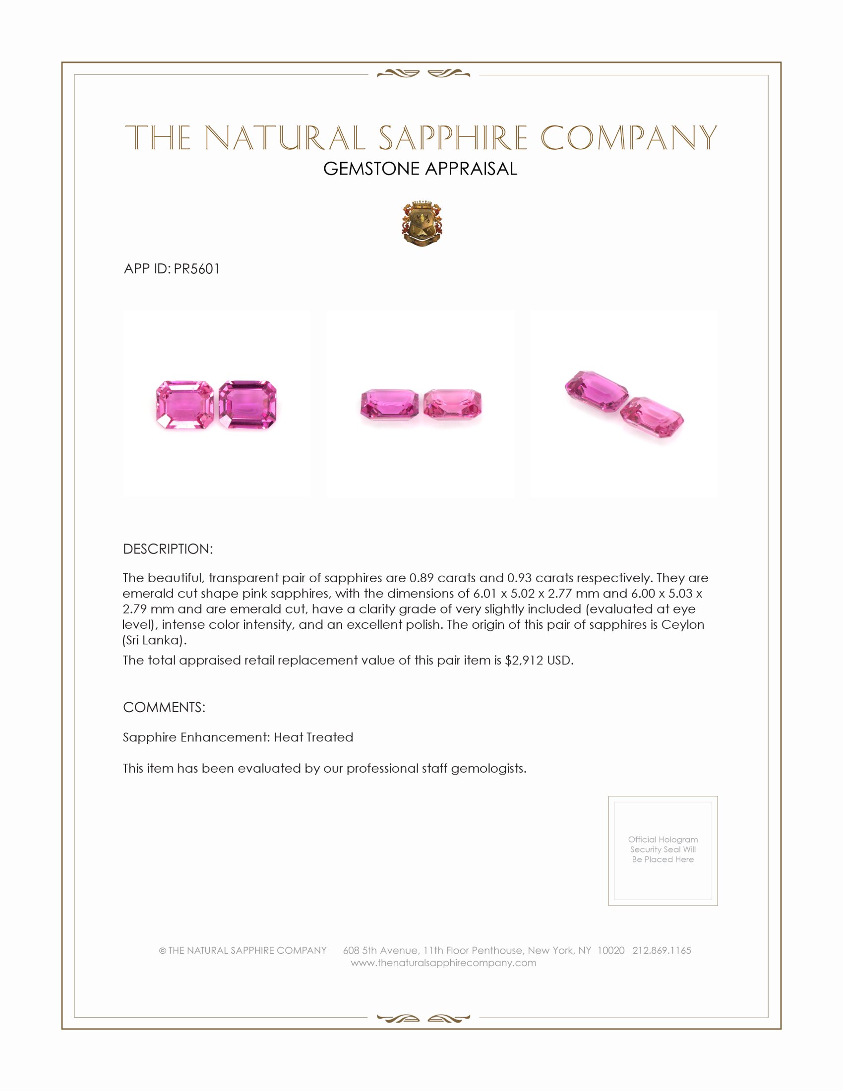 1.82 Ct.Tw. Pink Sapphire Pair from Ceylon (Sri Lanka)