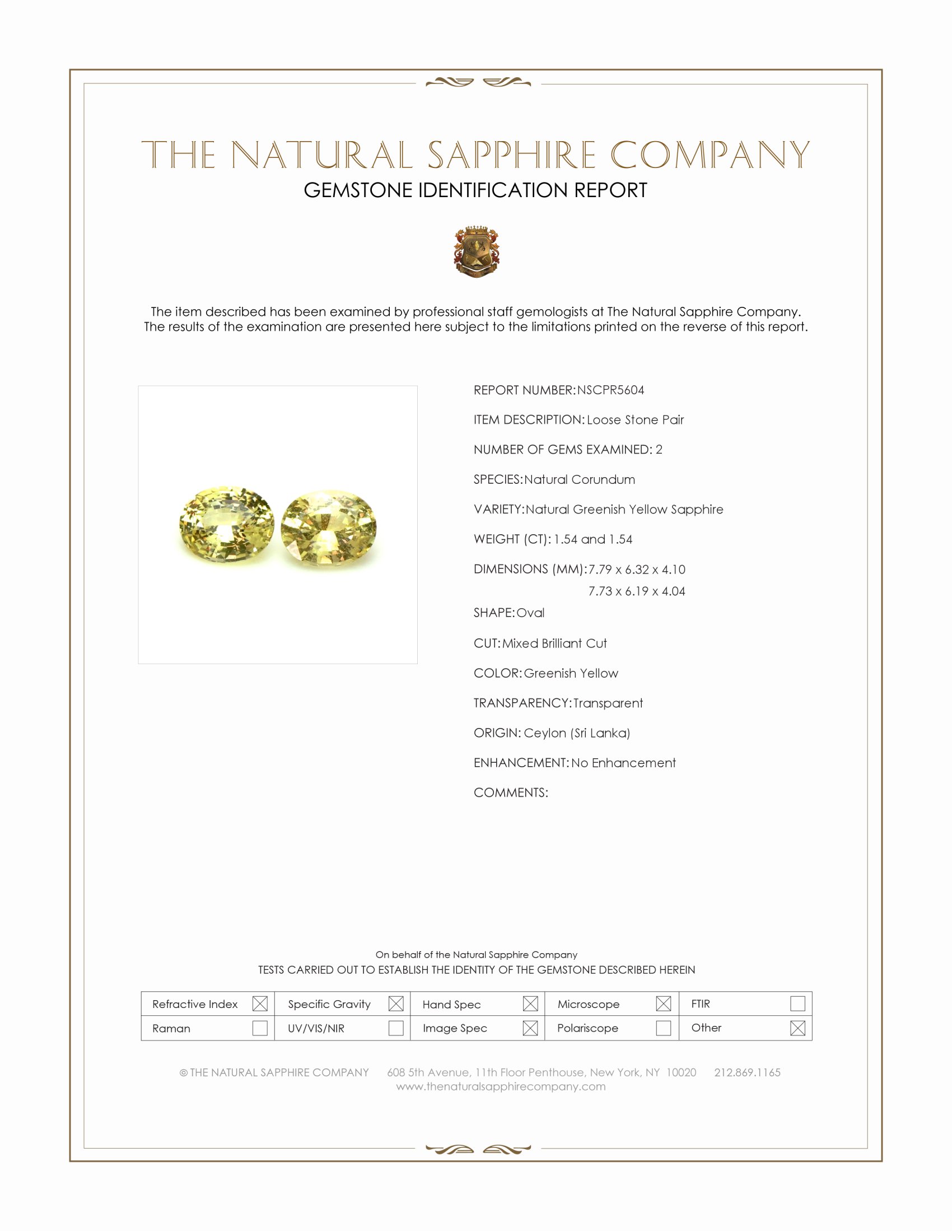 3.08 Ct.Tw. Greenish Yellow Sapphire Pair from Ceylon (Sri Lanka)