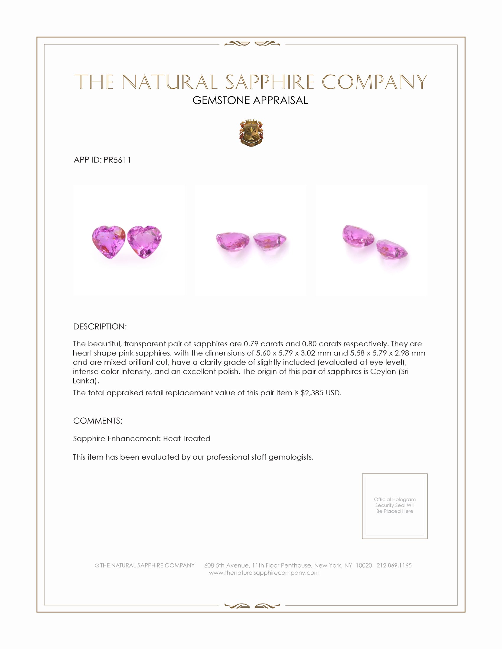 1.59 Ct.Tw. Pink Sapphire Pair from Ceylon (Sri Lanka)