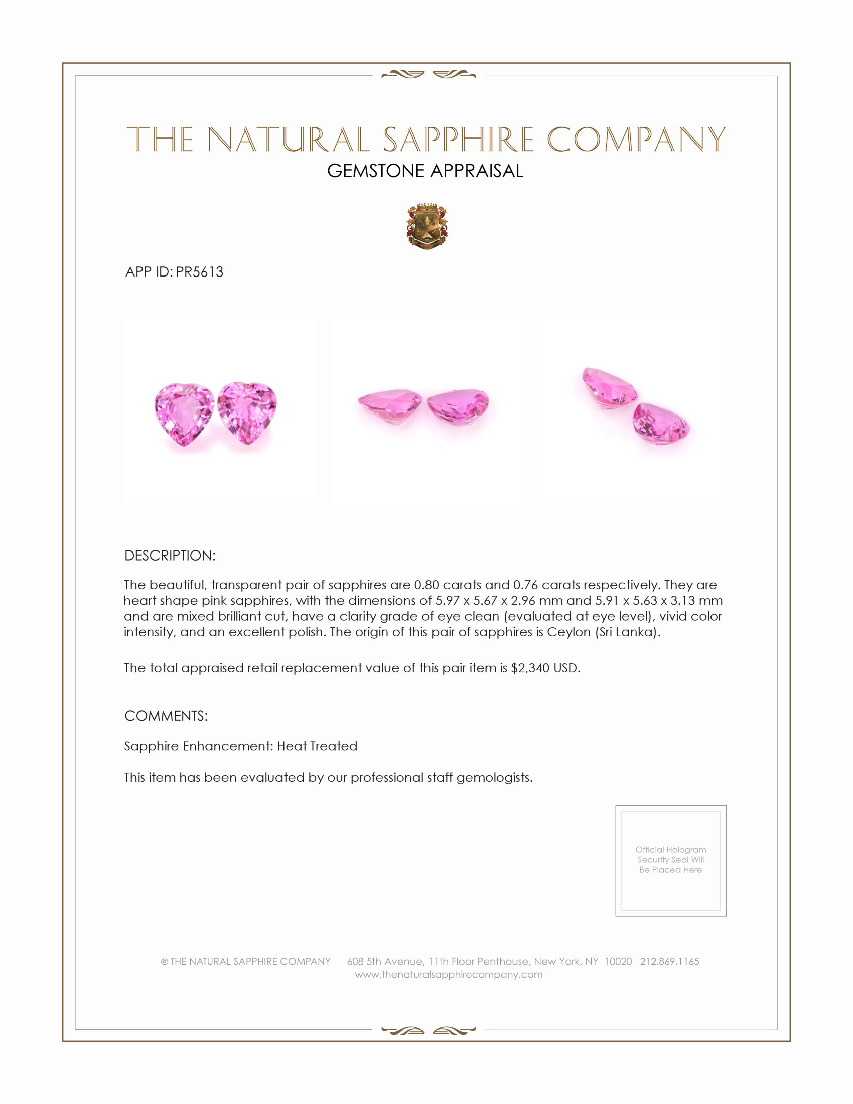 1.56 Ct.Tw. Pink Sapphire Pair from Ceylon (Sri Lanka)