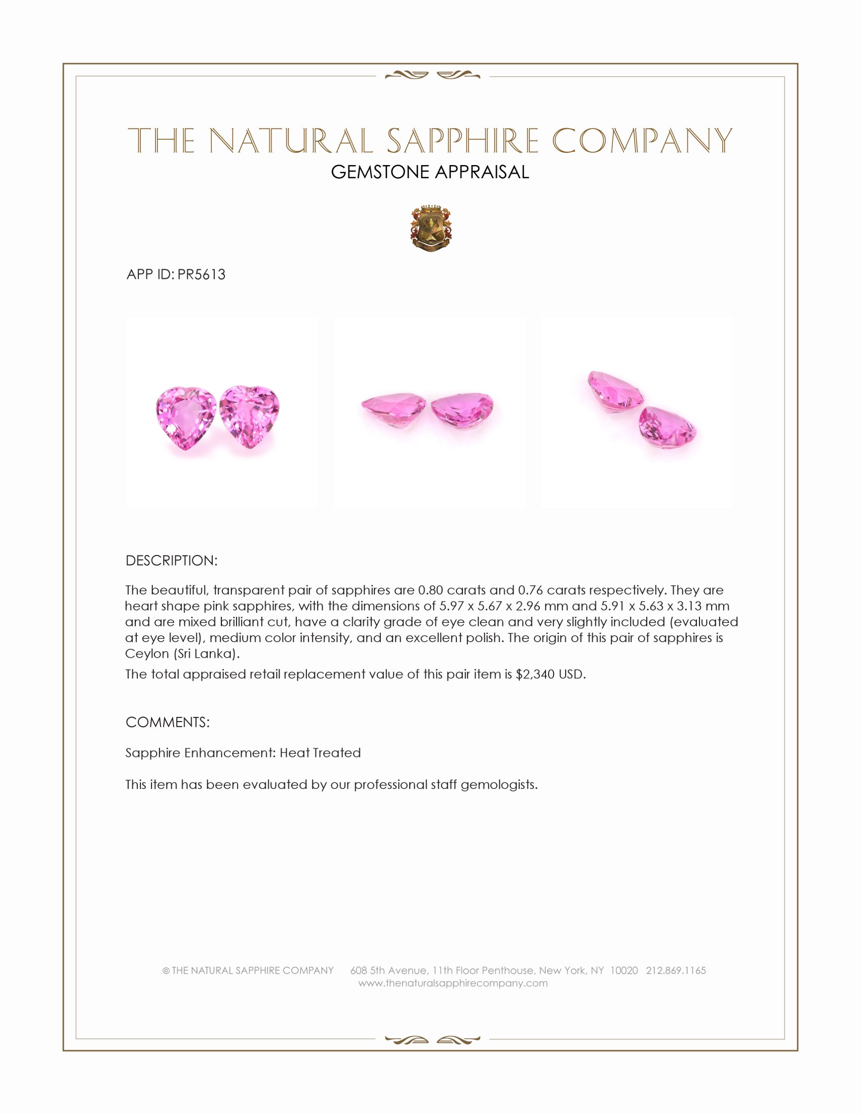 1.56 Ct.Tw. Pink Sapphire Pair from Ceylon (Sri Lanka)