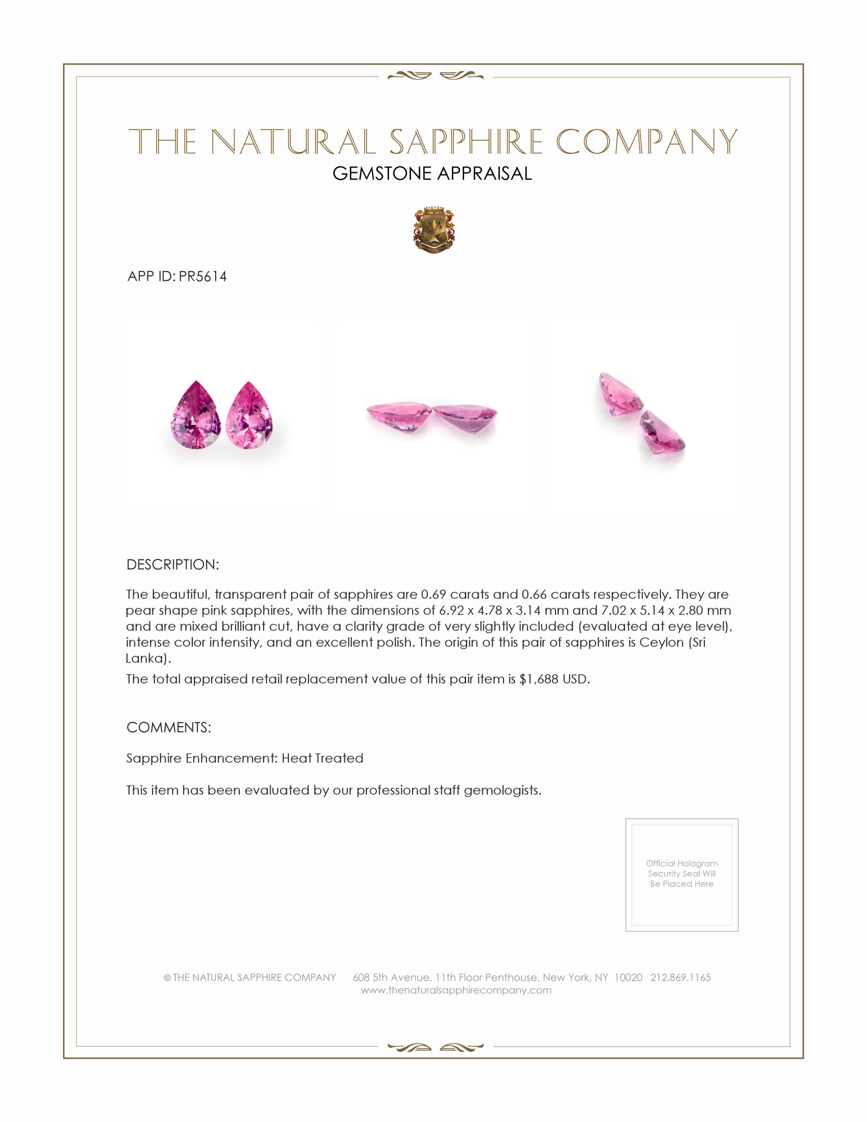 1.35 Ct.Tw. Pink Sapphire Pair from Ceylon (Sri Lanka)