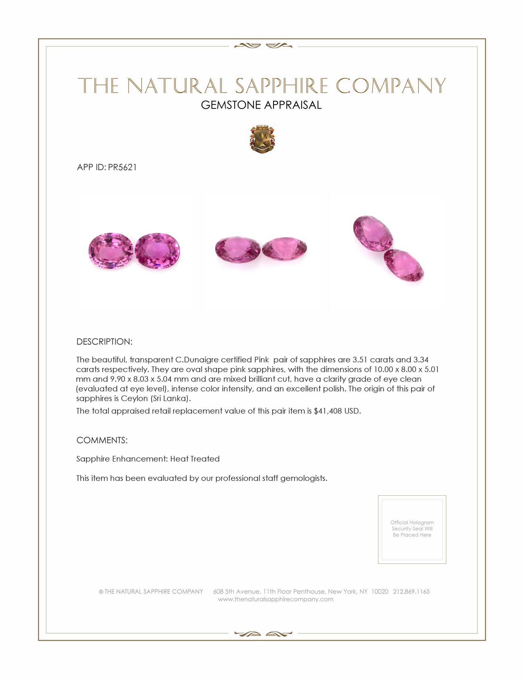 6.85 Ct.Tw. Pink Sapphire Pair from Ceylon (Sri Lanka)