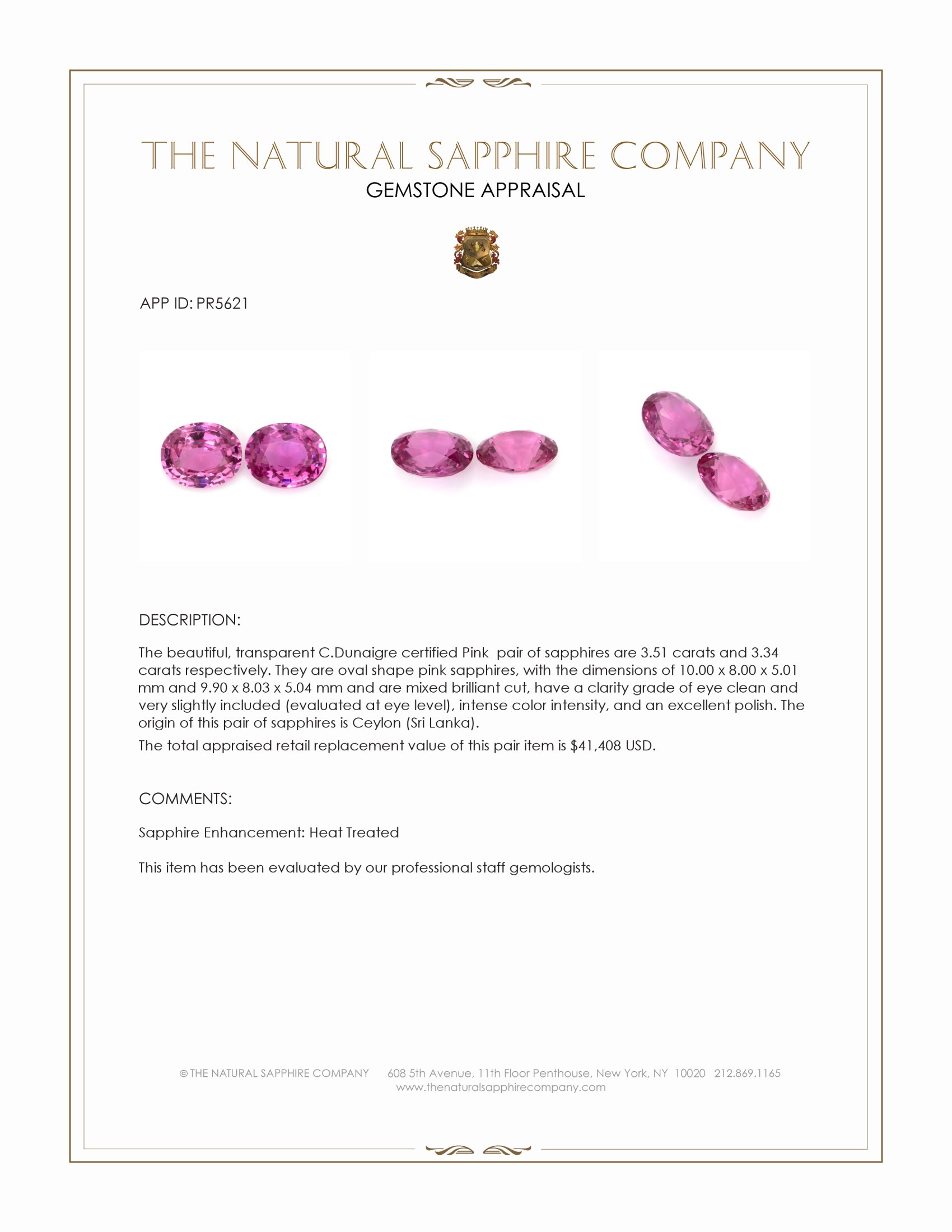 6.85 Ct.Tw. Pink Sapphire Pair from Ceylon (Sri Lanka)