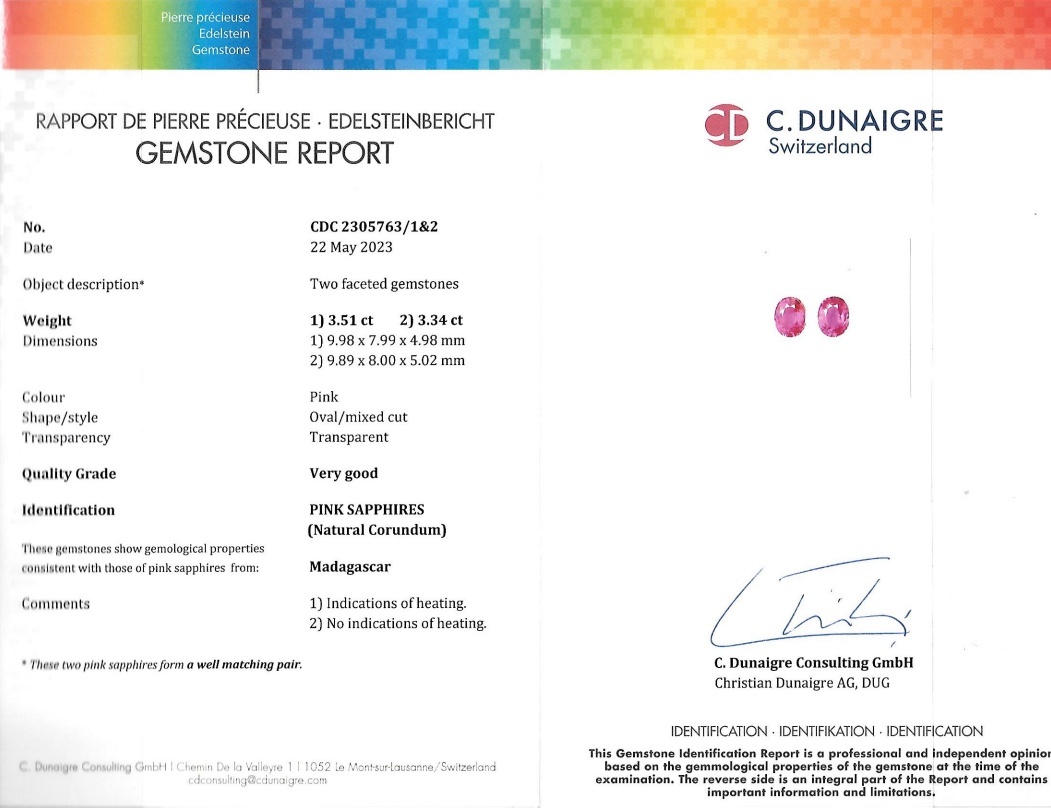 6.85 Ct.Tw. Pink Sapphire Pair from Ceylon (Sri Lanka)