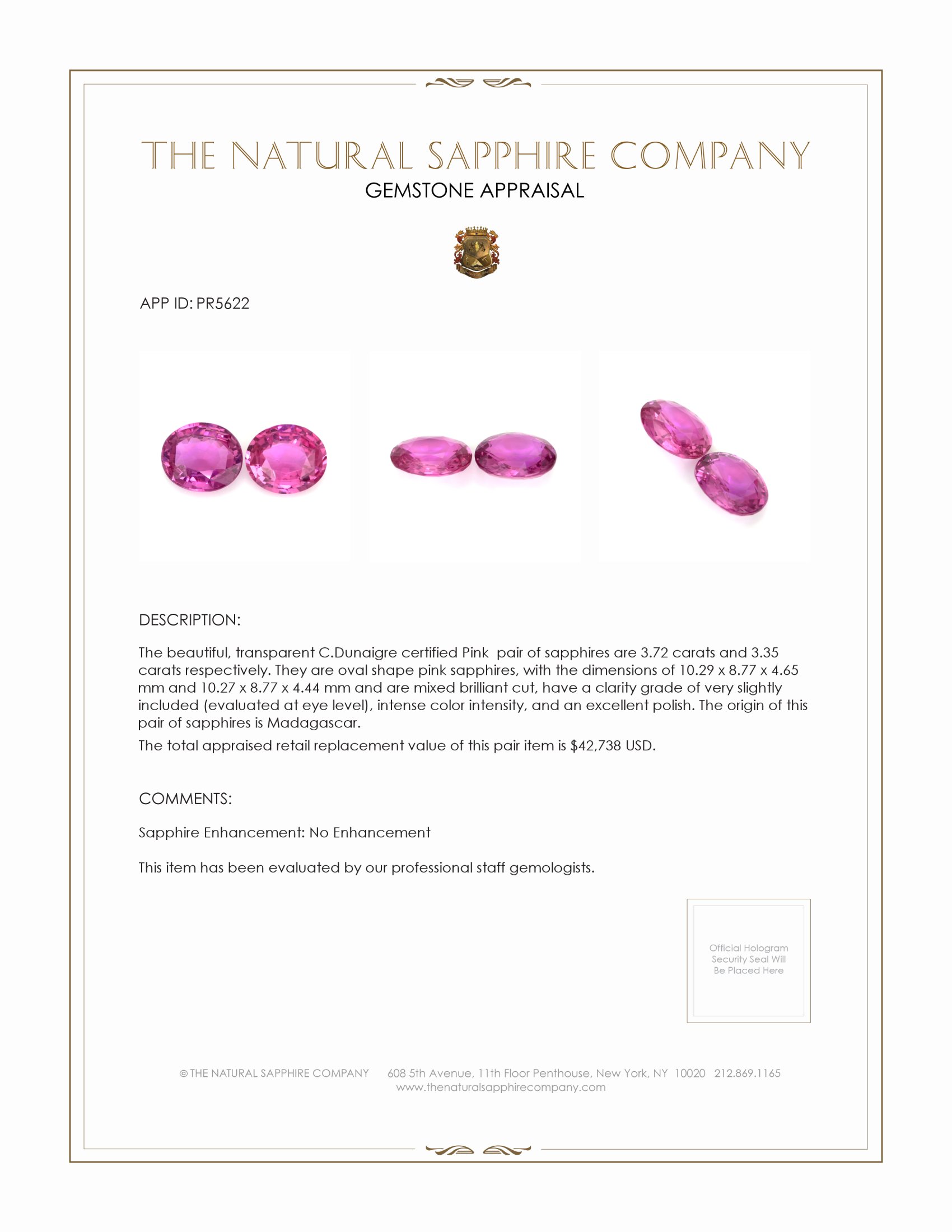 7.07 Ct.Tw. Pink Sapphire Pair from Madagascar