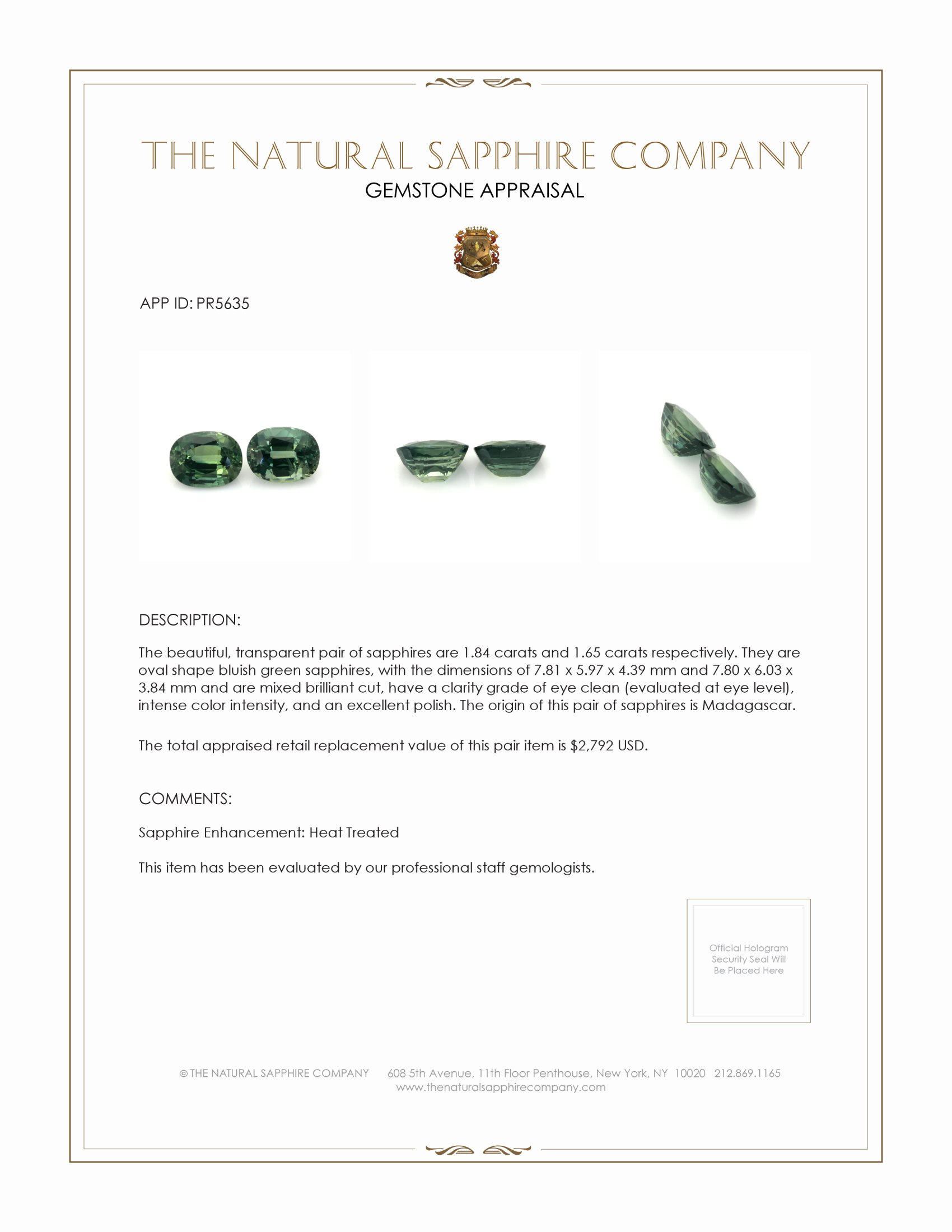 3.49 Ct.Tw. Bluish Green Sapphire Pair from Madagascar