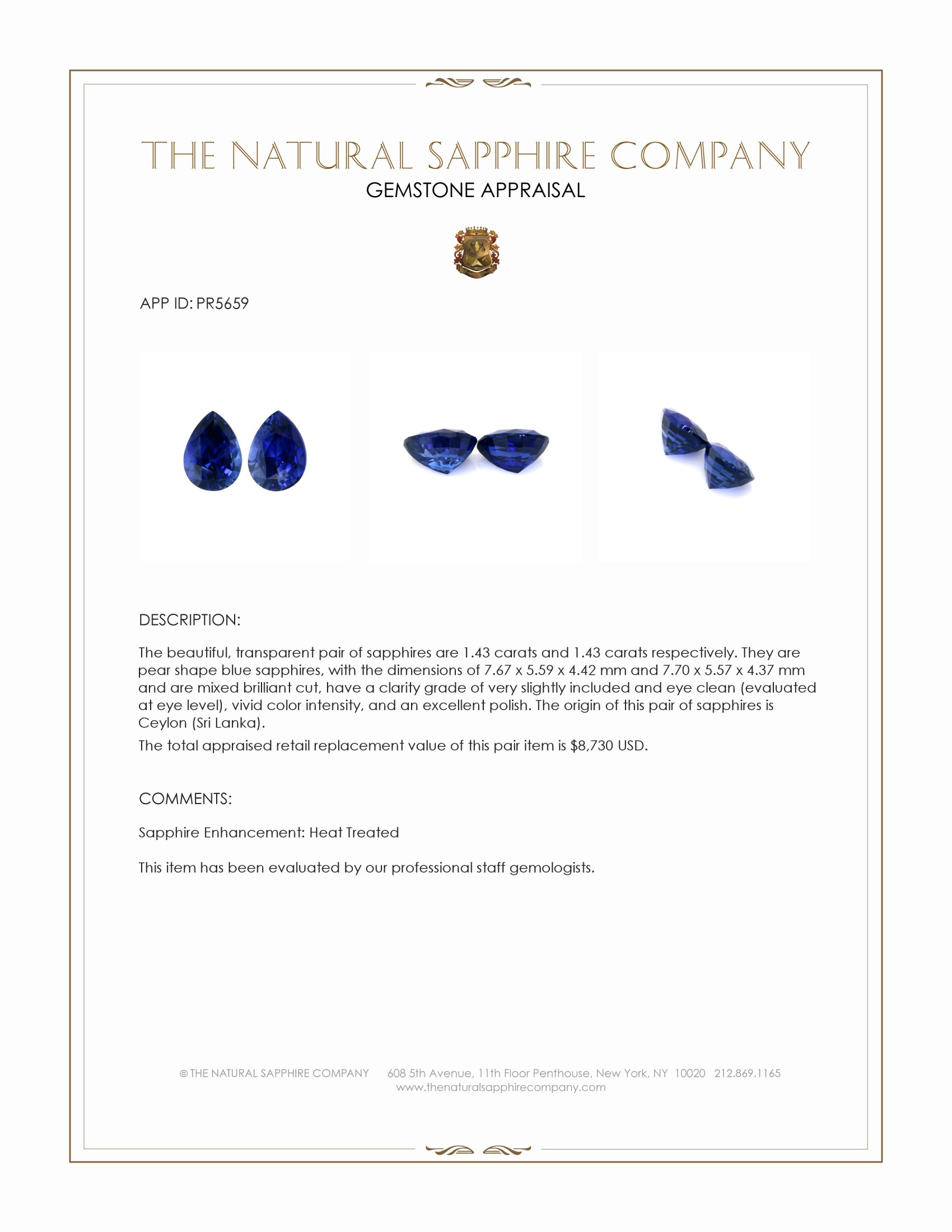 2.86 Ct.Tw. Blue Sapphire Pair from Ceylon (Sri Lanka)