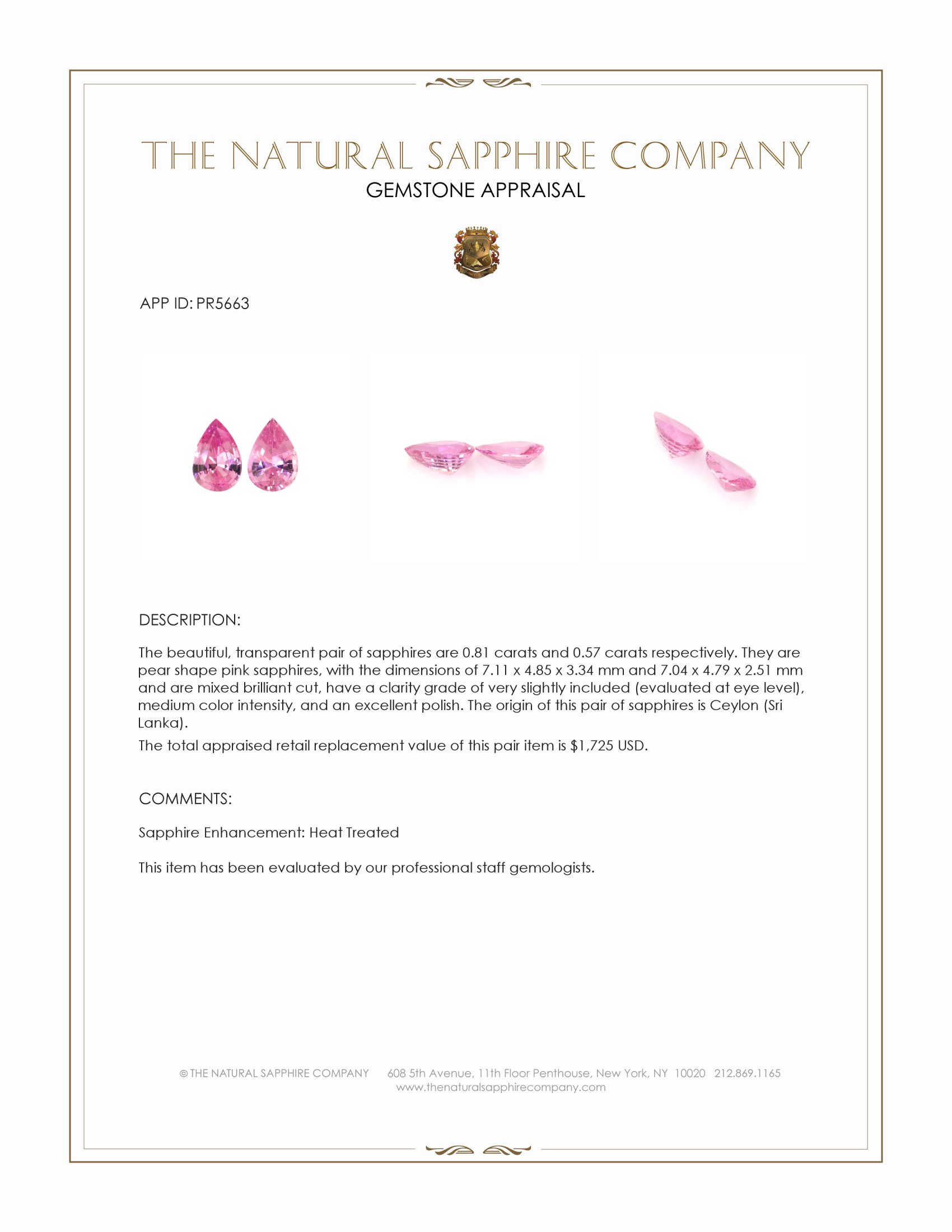 1.38 Ct.Tw. Pink Sapphire Pair from Ceylon (Sri Lanka)