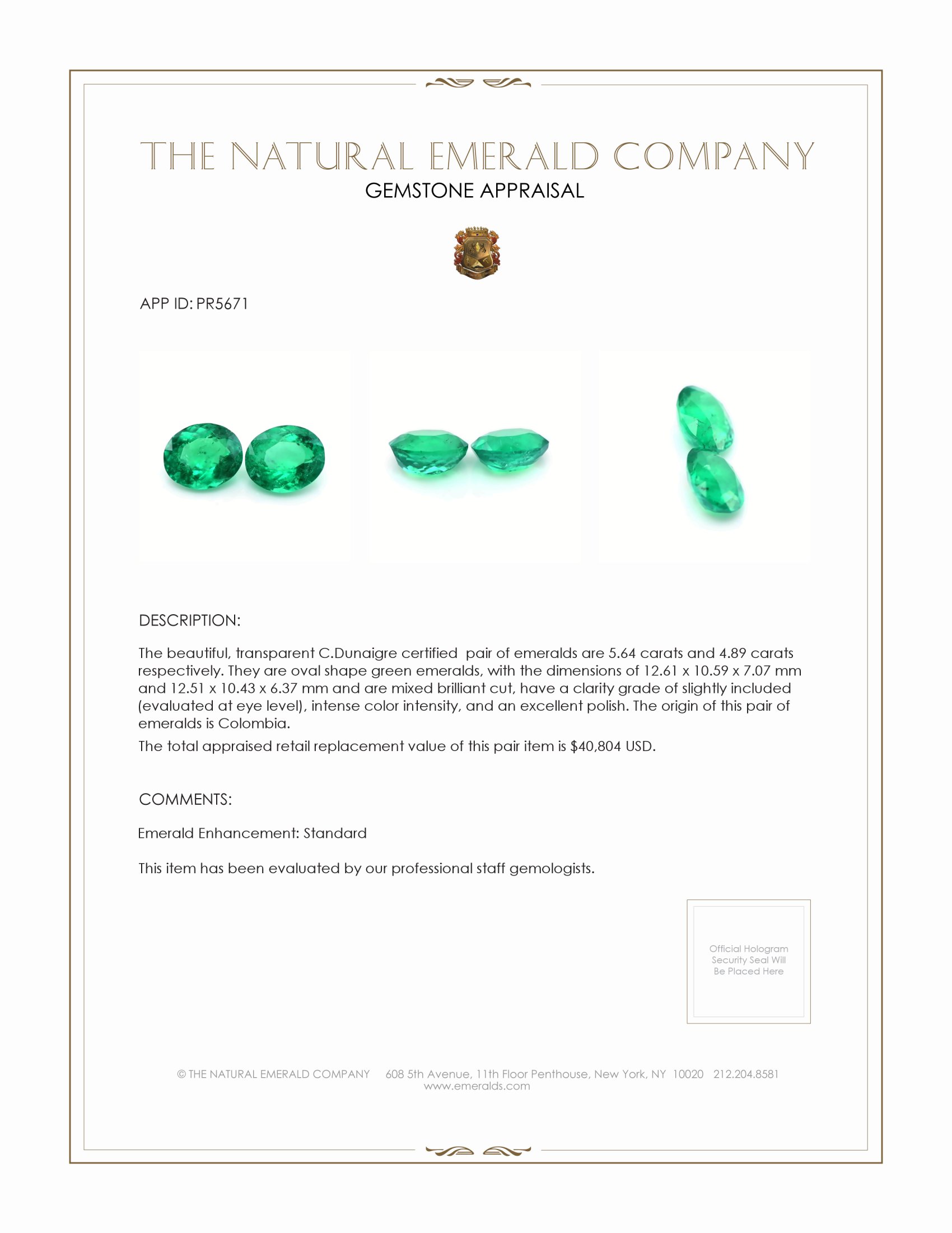10.53 Ct.Tw. Emerald Pair from Colombia